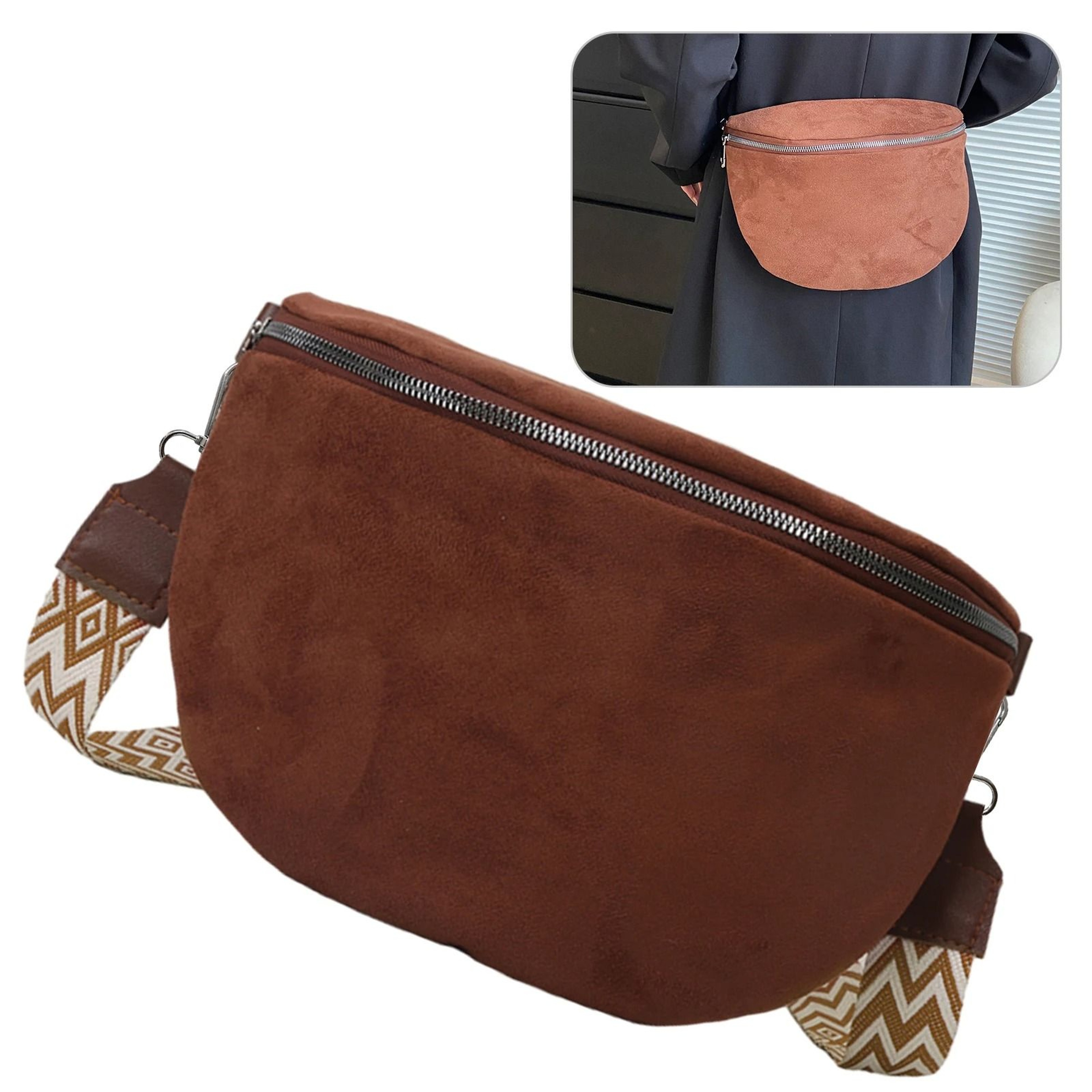 Fashion Suede Women Waist Bag Retro Half Moon Chest Bag With Wide Strap 2