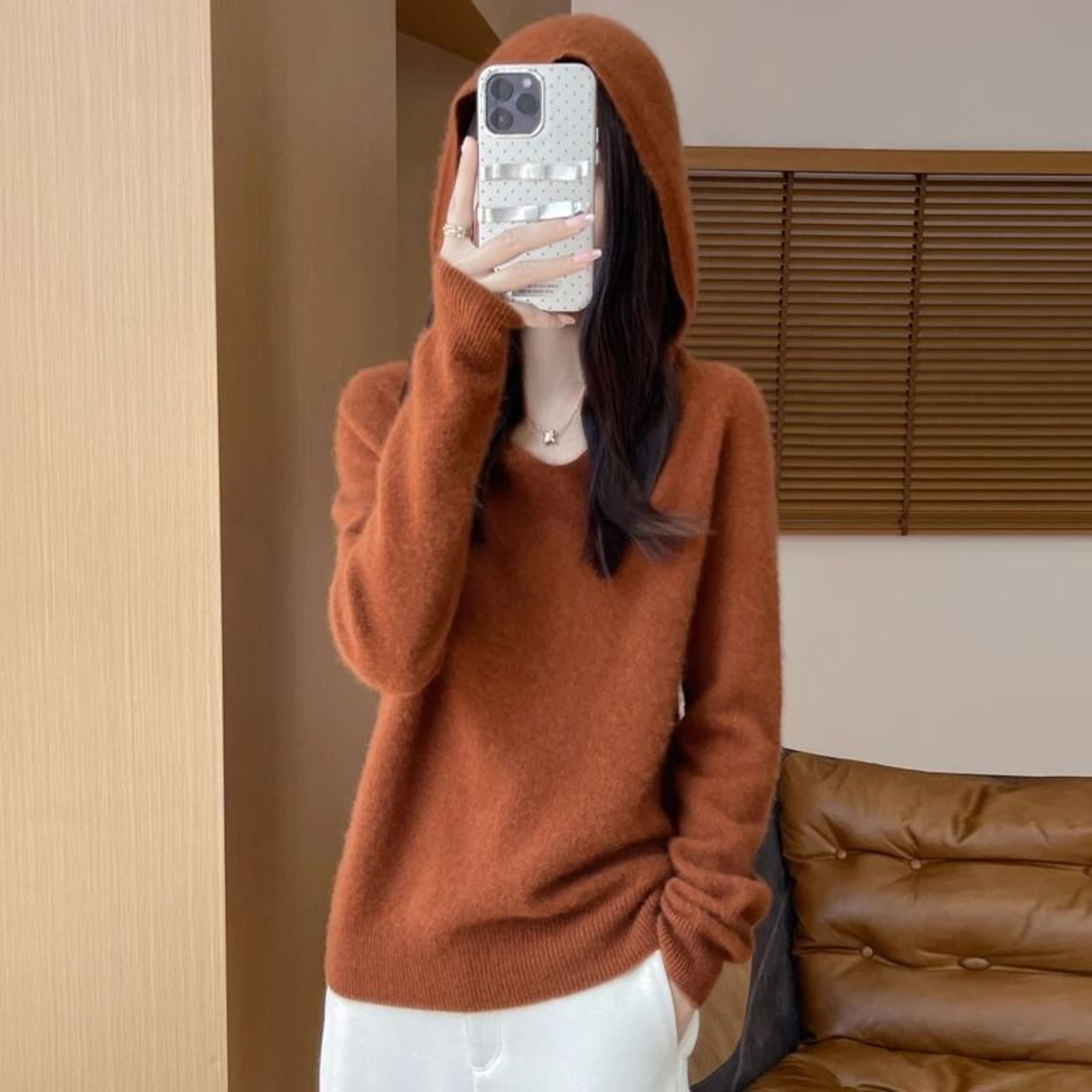 Merino Wool Hooded Pullover Sweater For Women 16