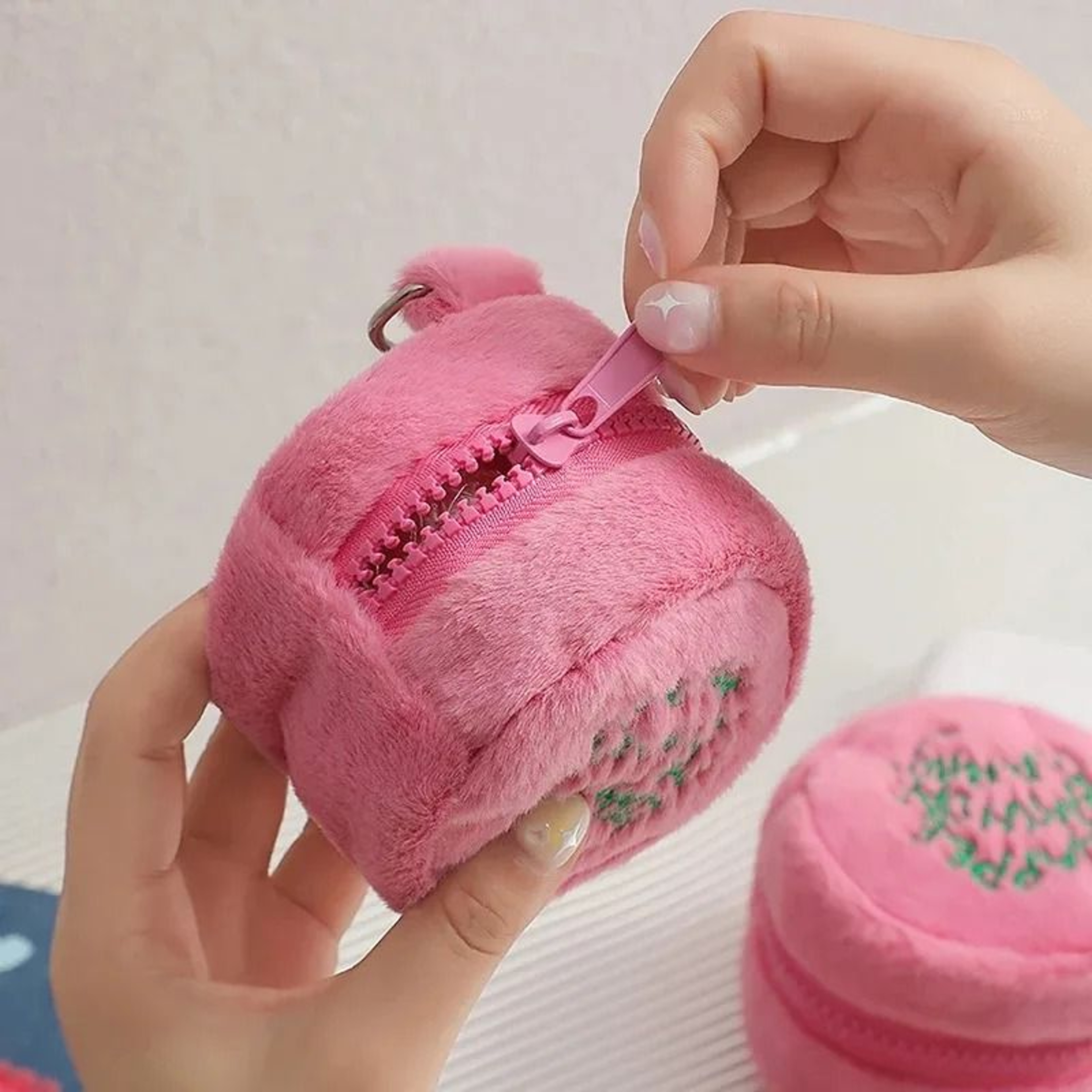 Pink Mini Plush Coin Purse  Cute Portable Storage For Coins Earphones And Small Essentials 5