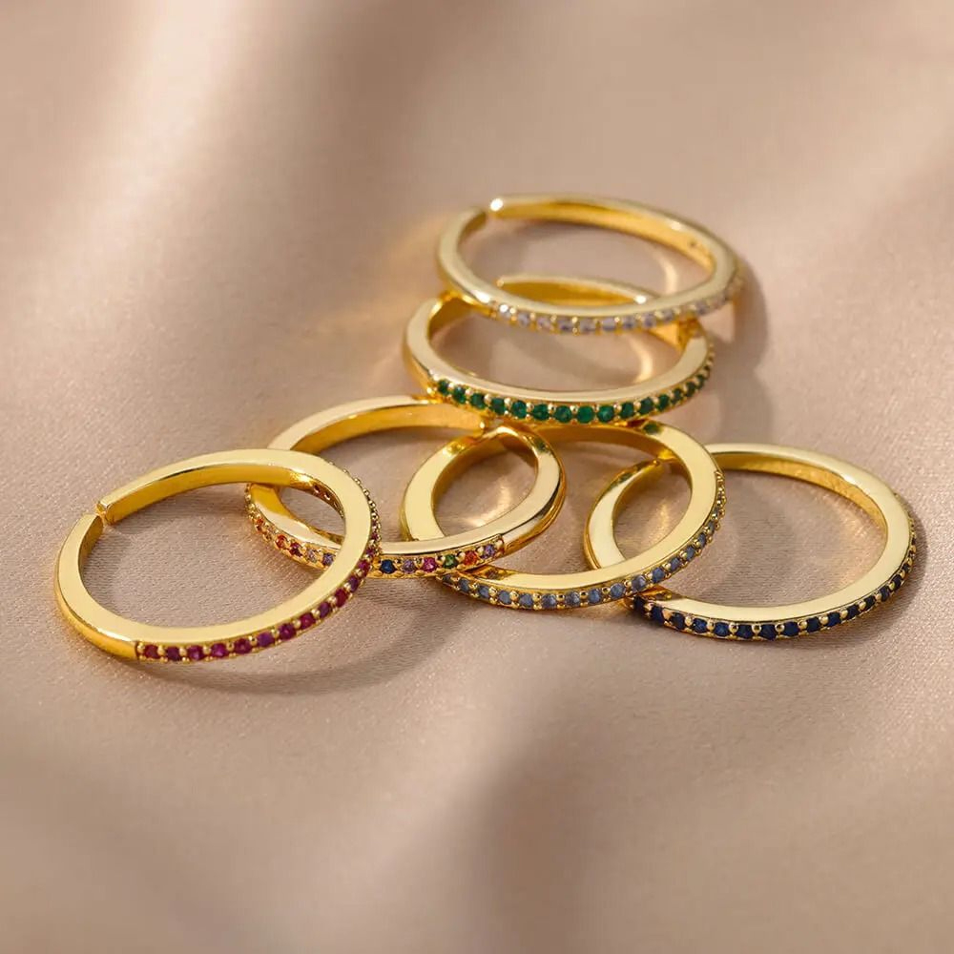 Mini Zircon Green Adjustable Ring For Women 5