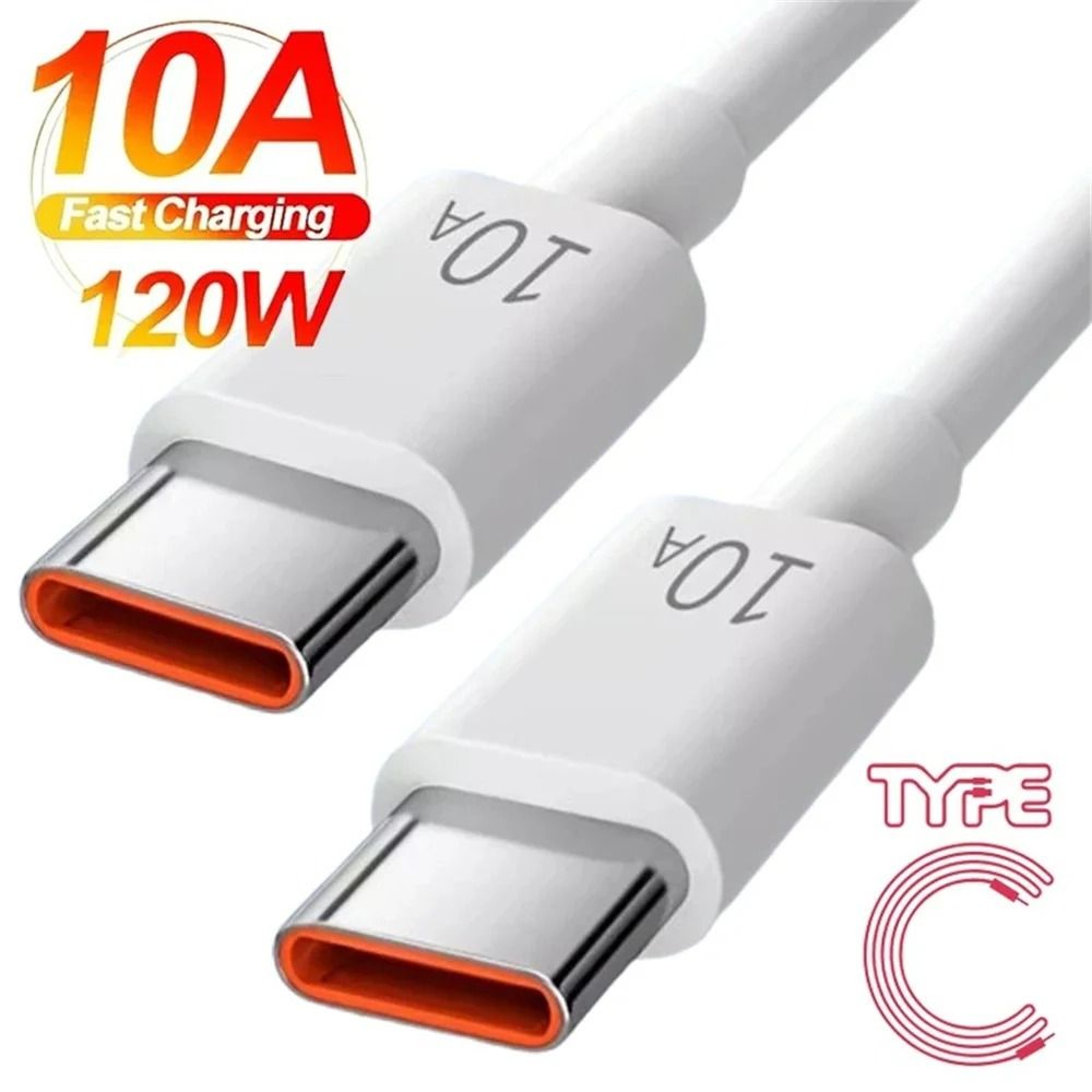 Type C To Type C 10A Fast Charging Cable 120W USB C Data Cord 6