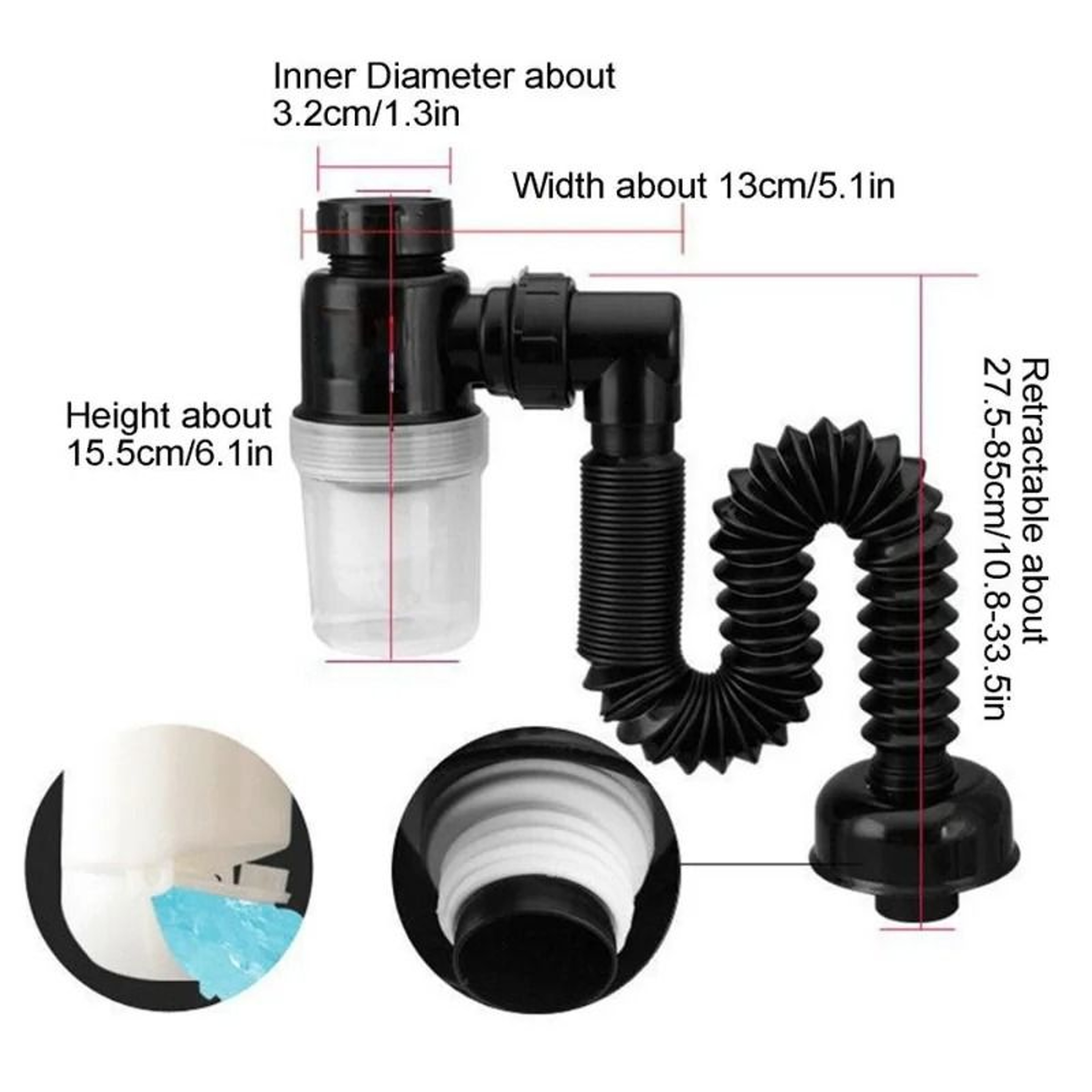 Flexible Sink Drain Deodorant Hose With Strainer 3