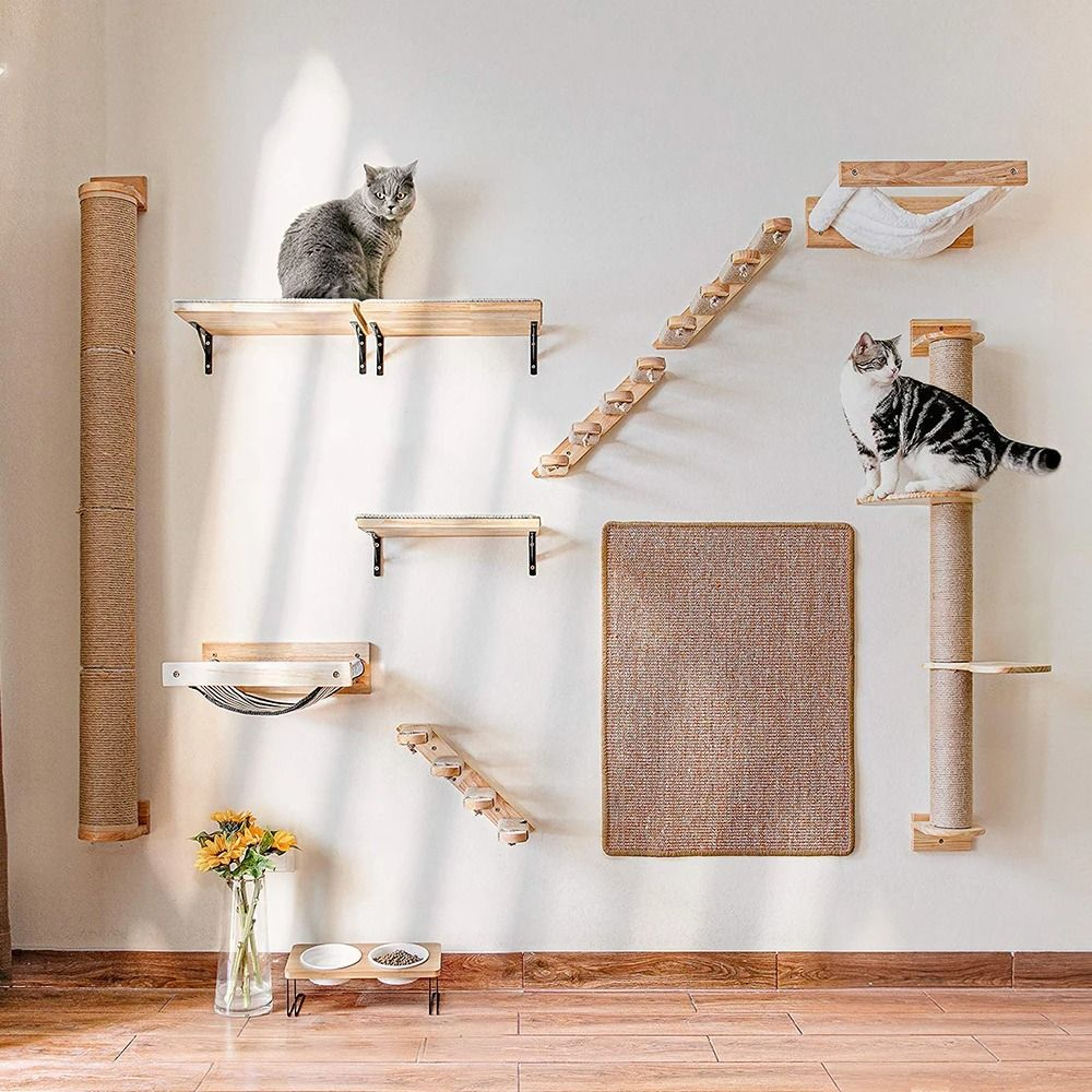 Wall Mounted Cat Climbing Shelf With Sisal Scratching Steps 2