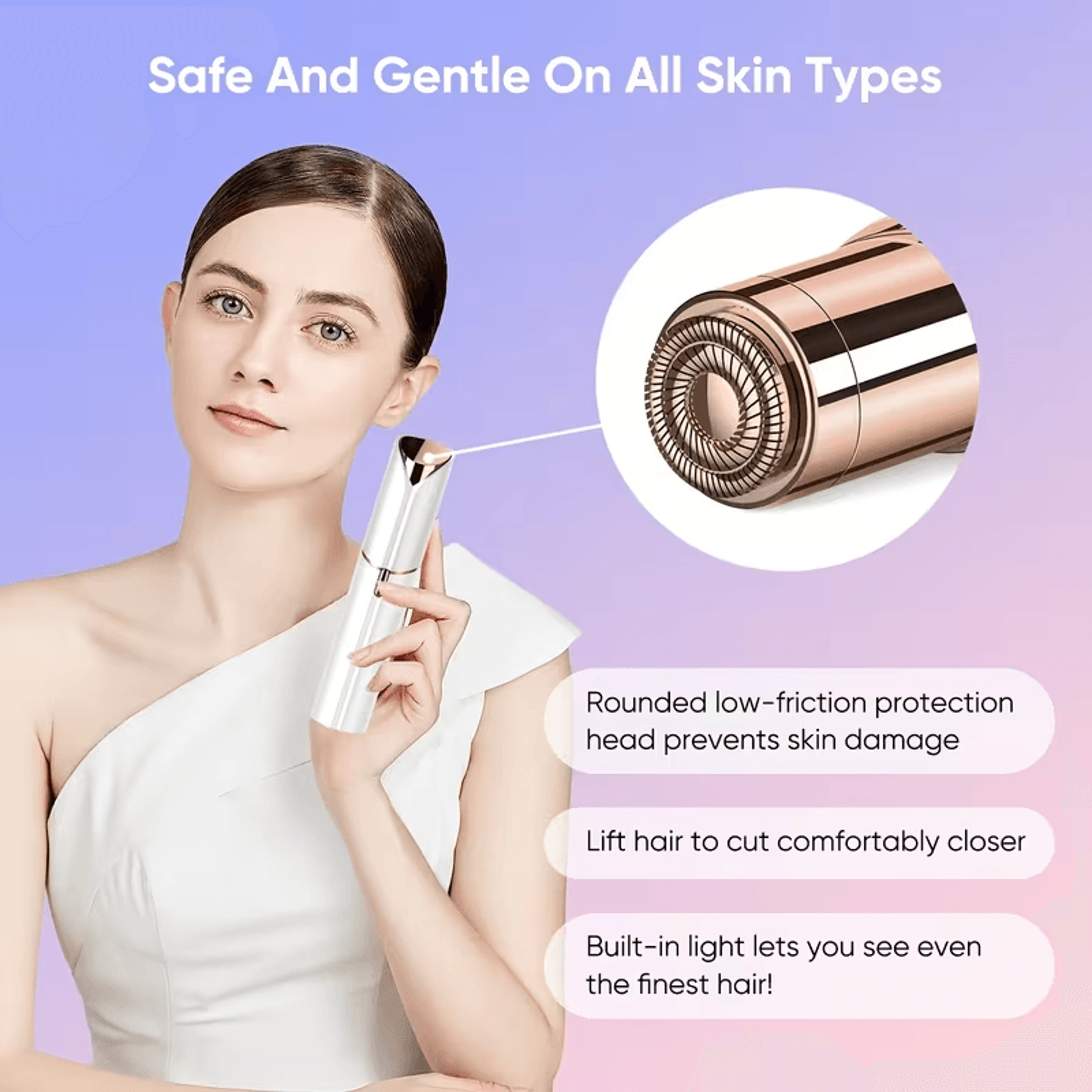 Nopull facial grooming heads for sensitive skin