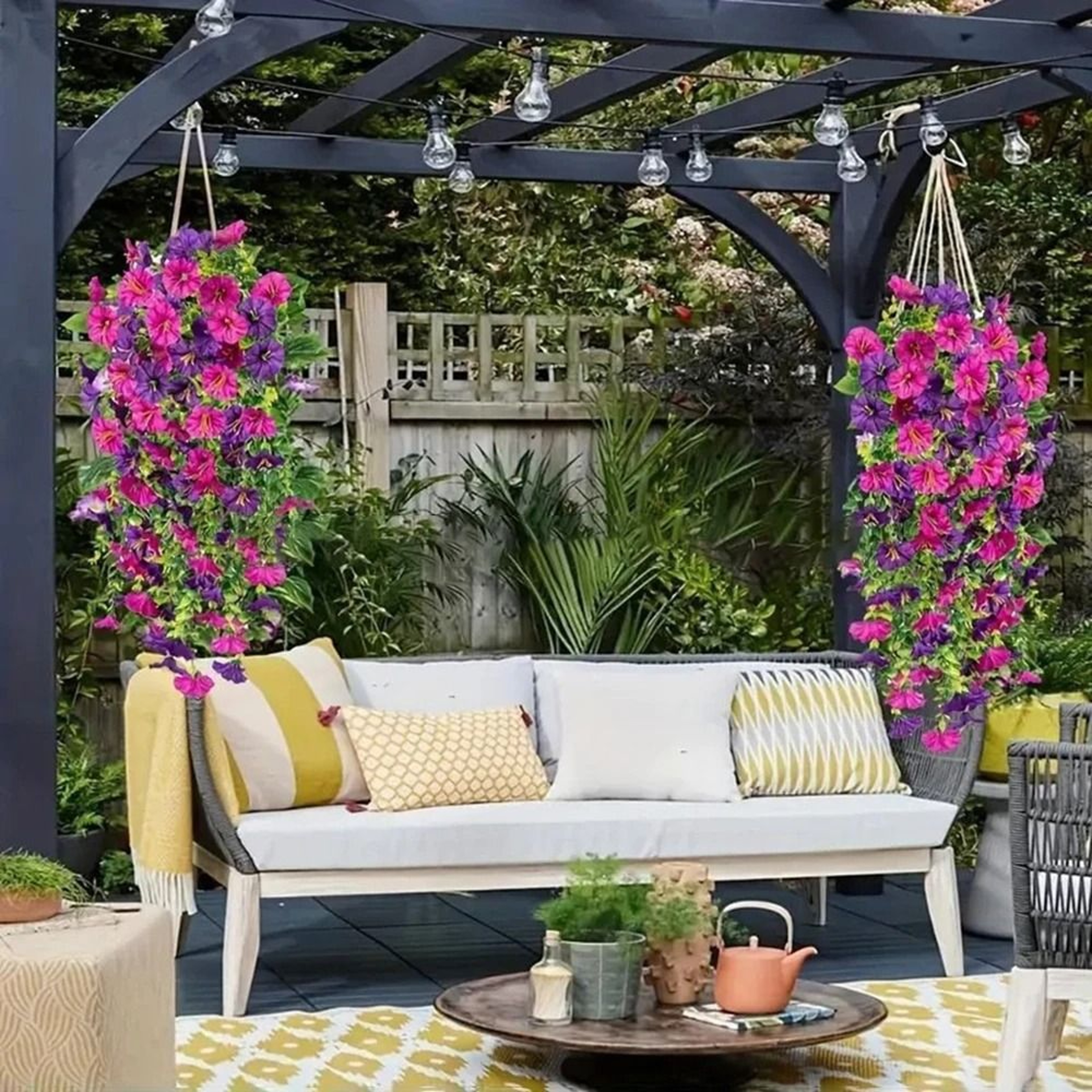 Artificial Eucalyptus Morning Glory Flower Vine Silk Hanging Flowers For Outdoor Courtyard And Wedd 1