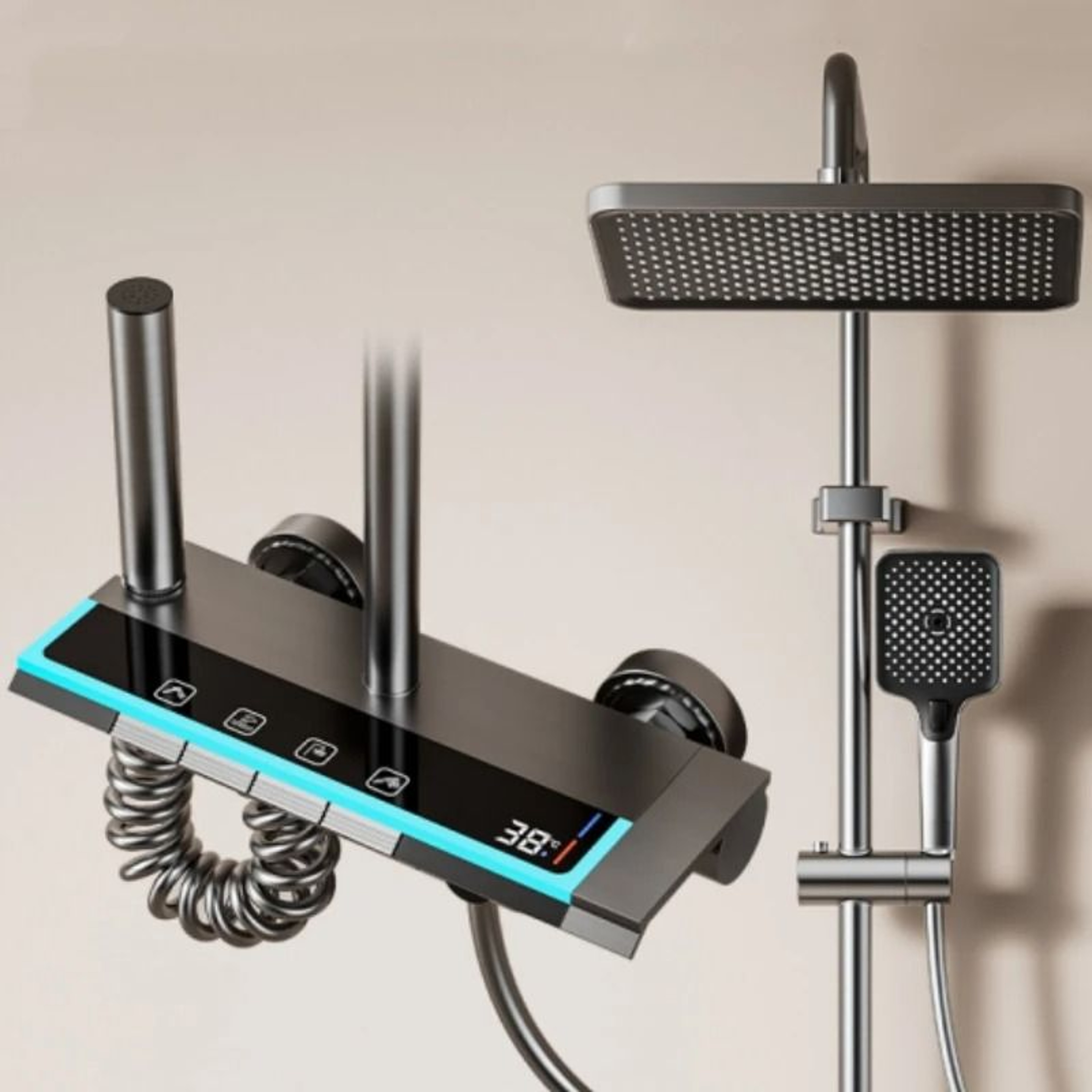 Luxury 4 Function Digital Display Shower System With Rainfall Head 6
