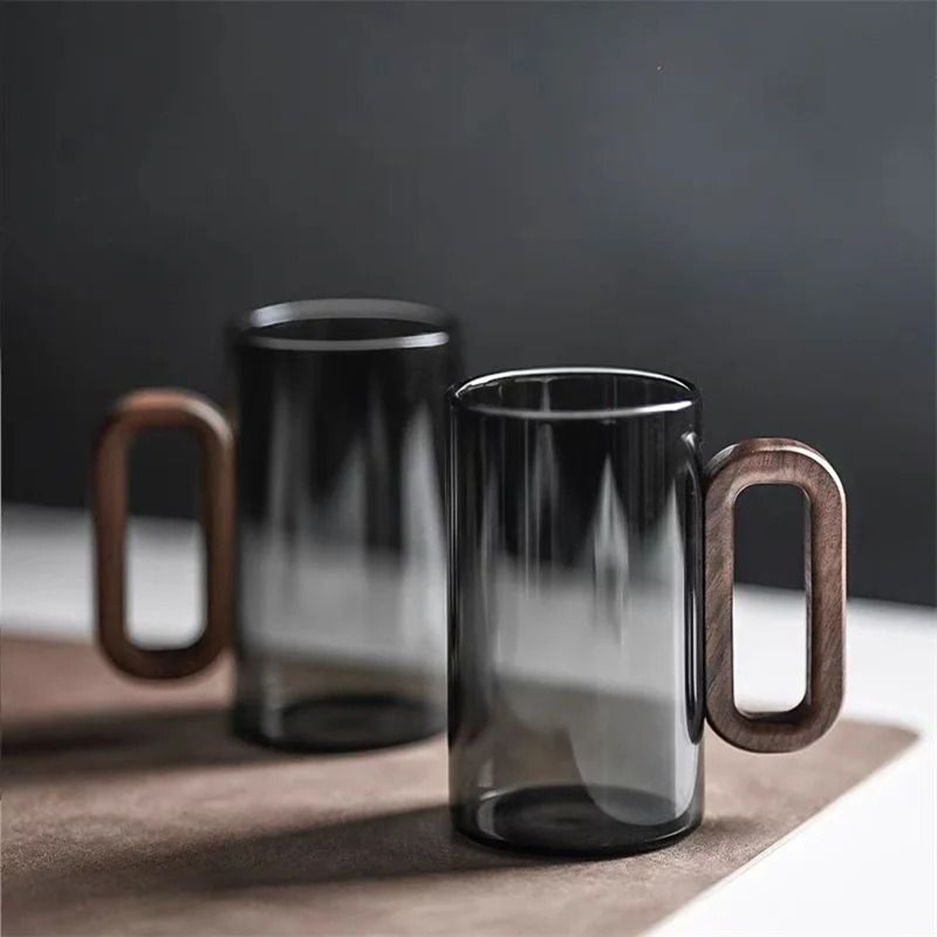 High Borosilicate Glass Coffee Cup With Walnut Wooden Handle 0