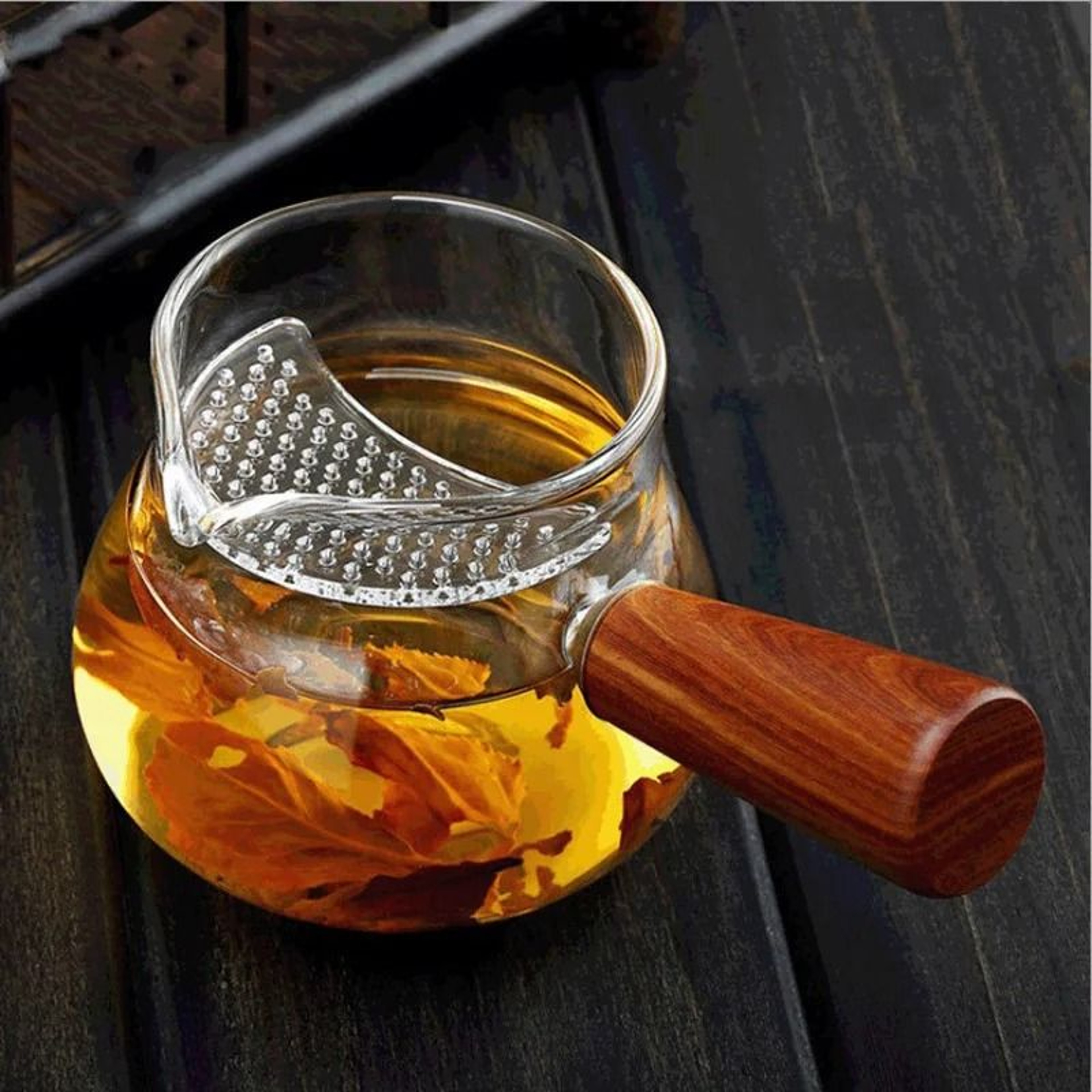 Side Long Wooden Handle High Borosilicate Glass Tea Dispenser Fair Cup 4