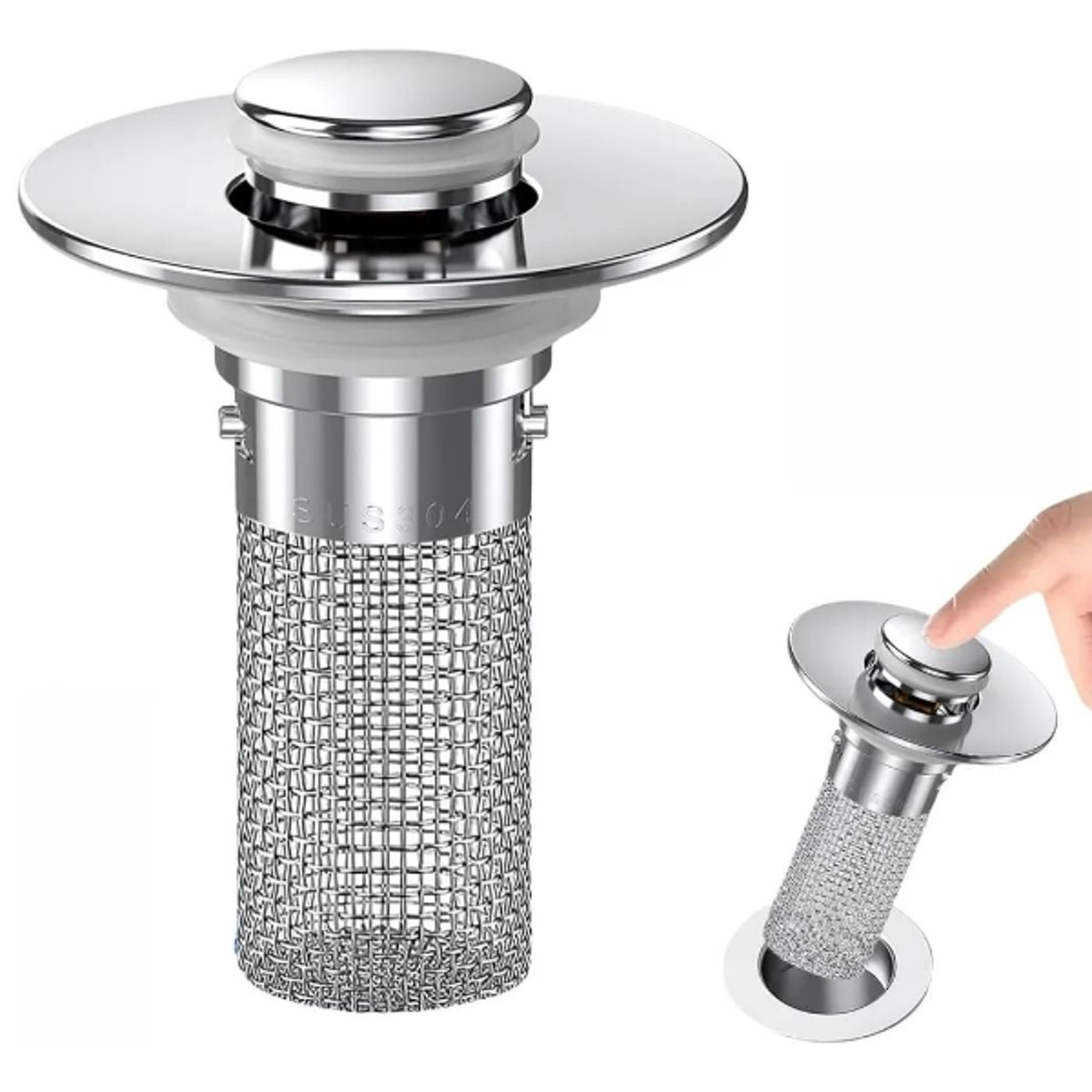 PopUp Bathroom Sink Drain Strainer with Removable Stainless Steel Hair Catcher and Drain Stopper
