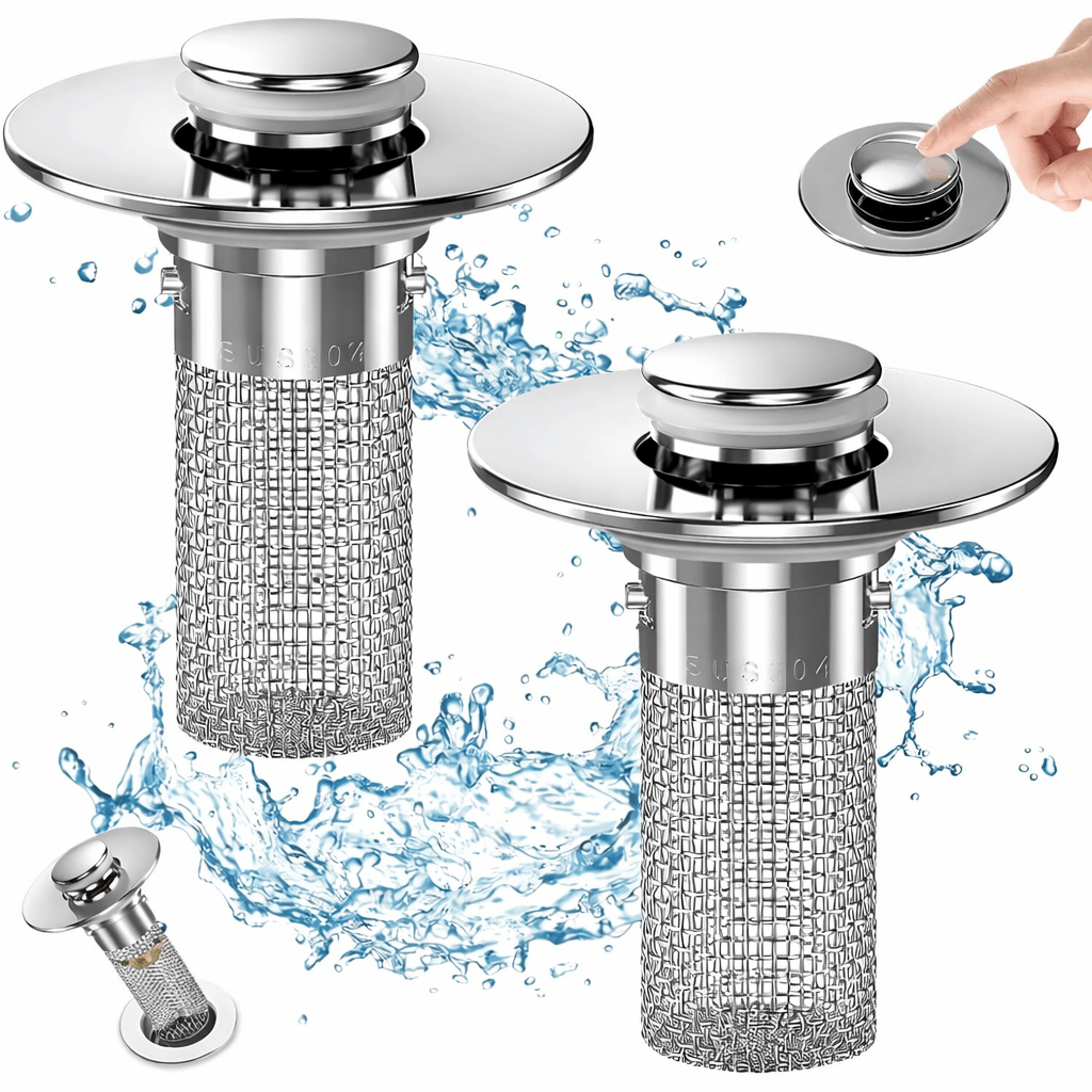 PopUp Bathroom Sink Drain Strainer With Removable Stainless Steel Hair Catcher And Drain Stopper 0