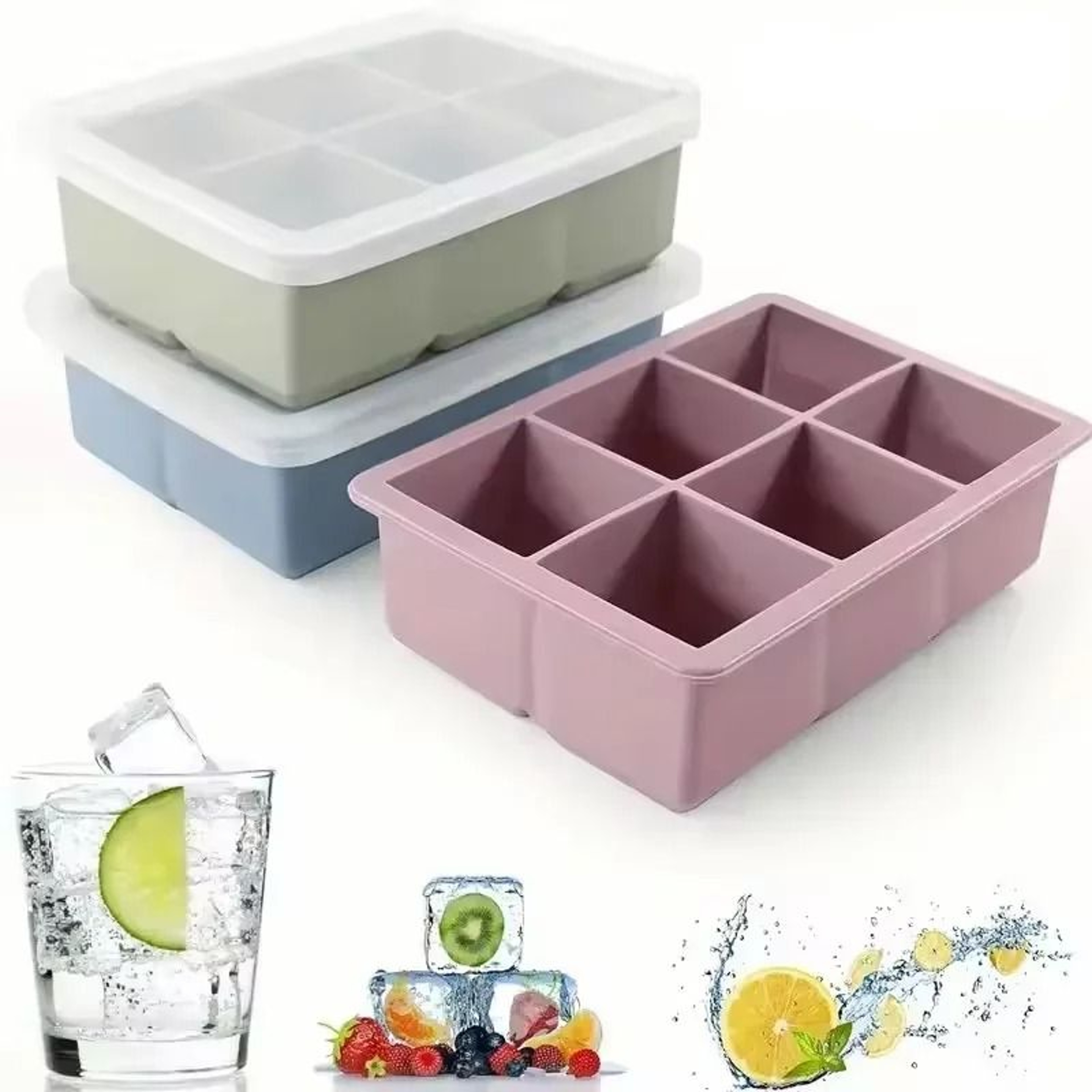 Premium Stackable Large Square Ice Cube Tray With SpillProof Lid 1
