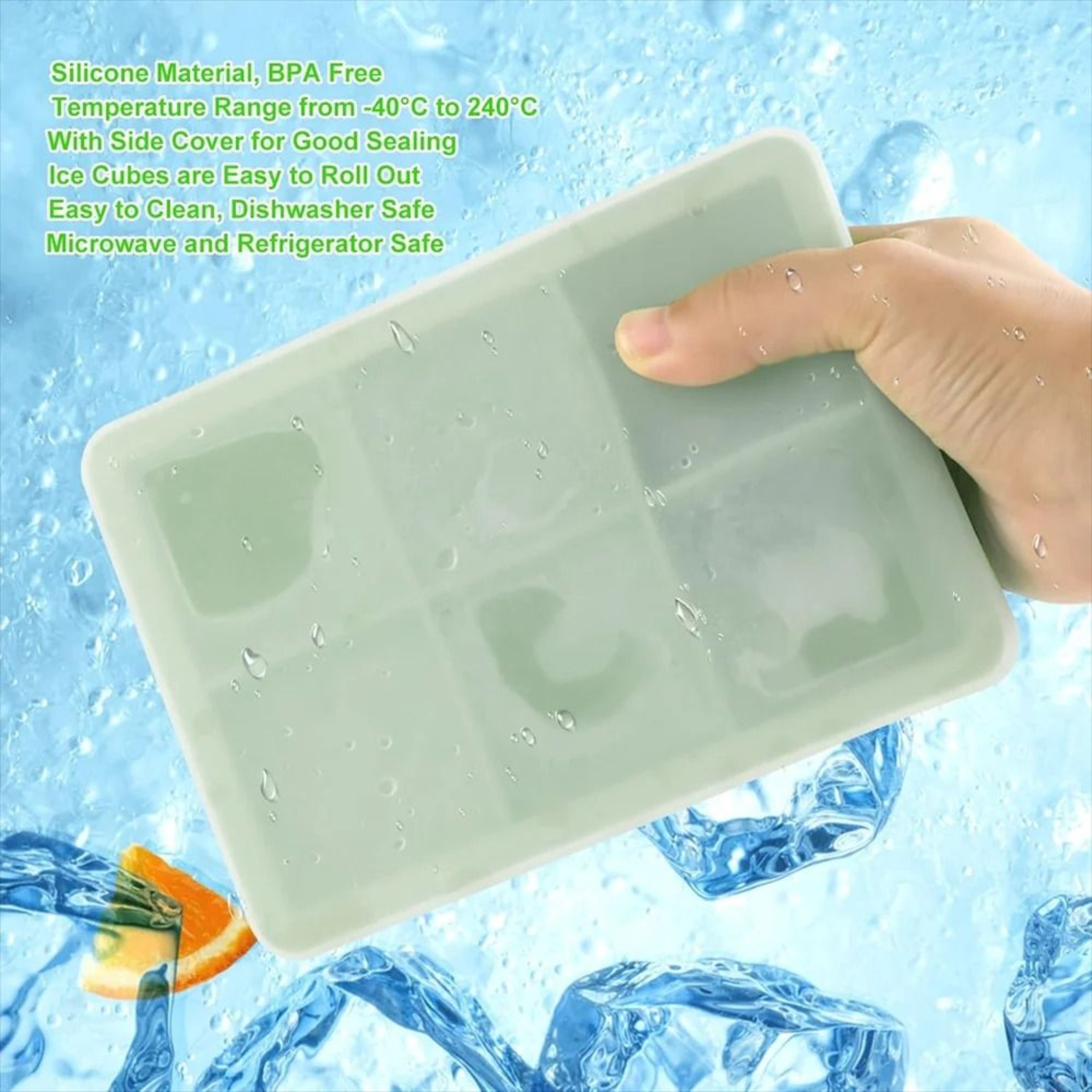 Premium Stackable Large Square Ice Cube Tray With SpillProof Lid 3