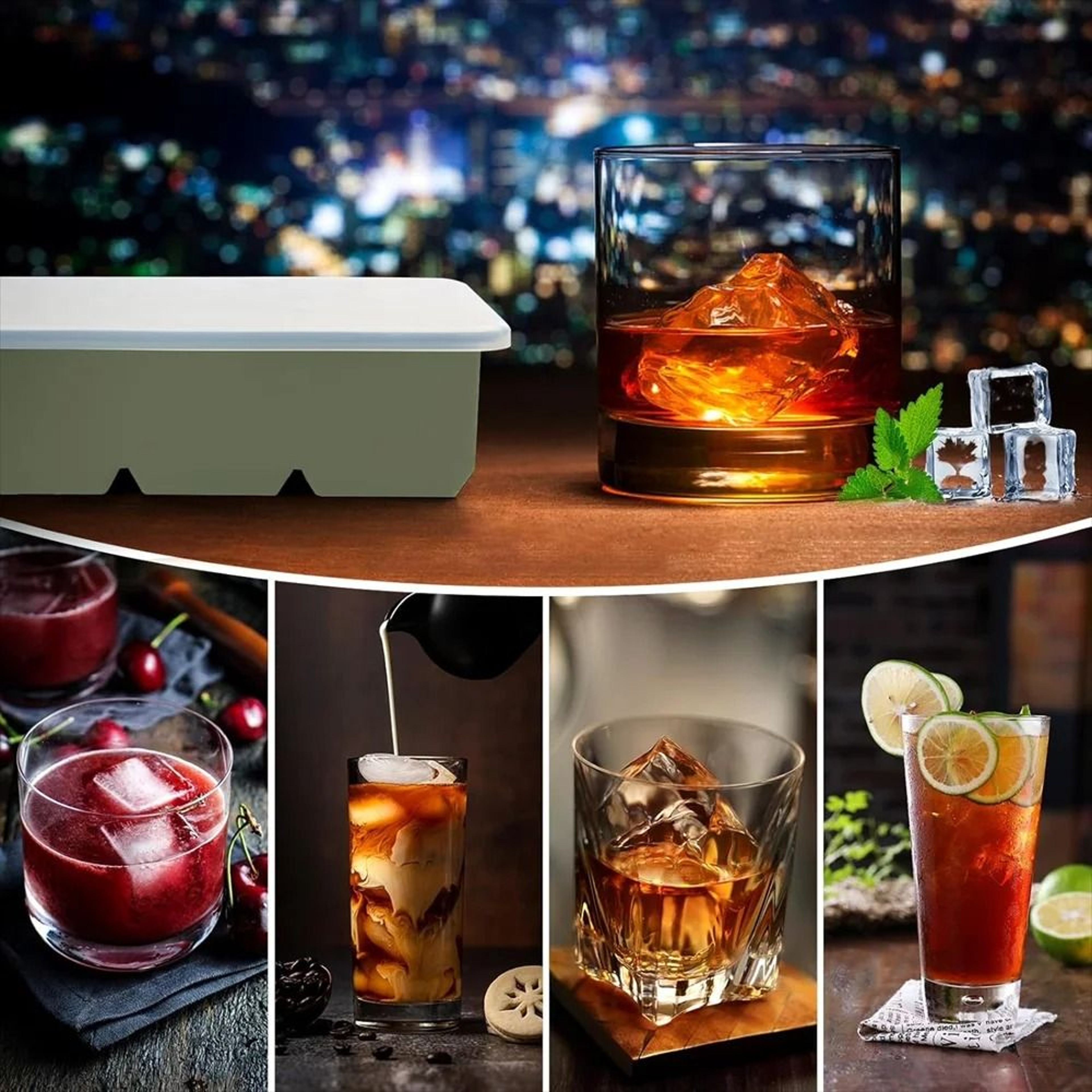 Premium Stackable Large Square Ice Cube Tray With SpillProof Lid 6
