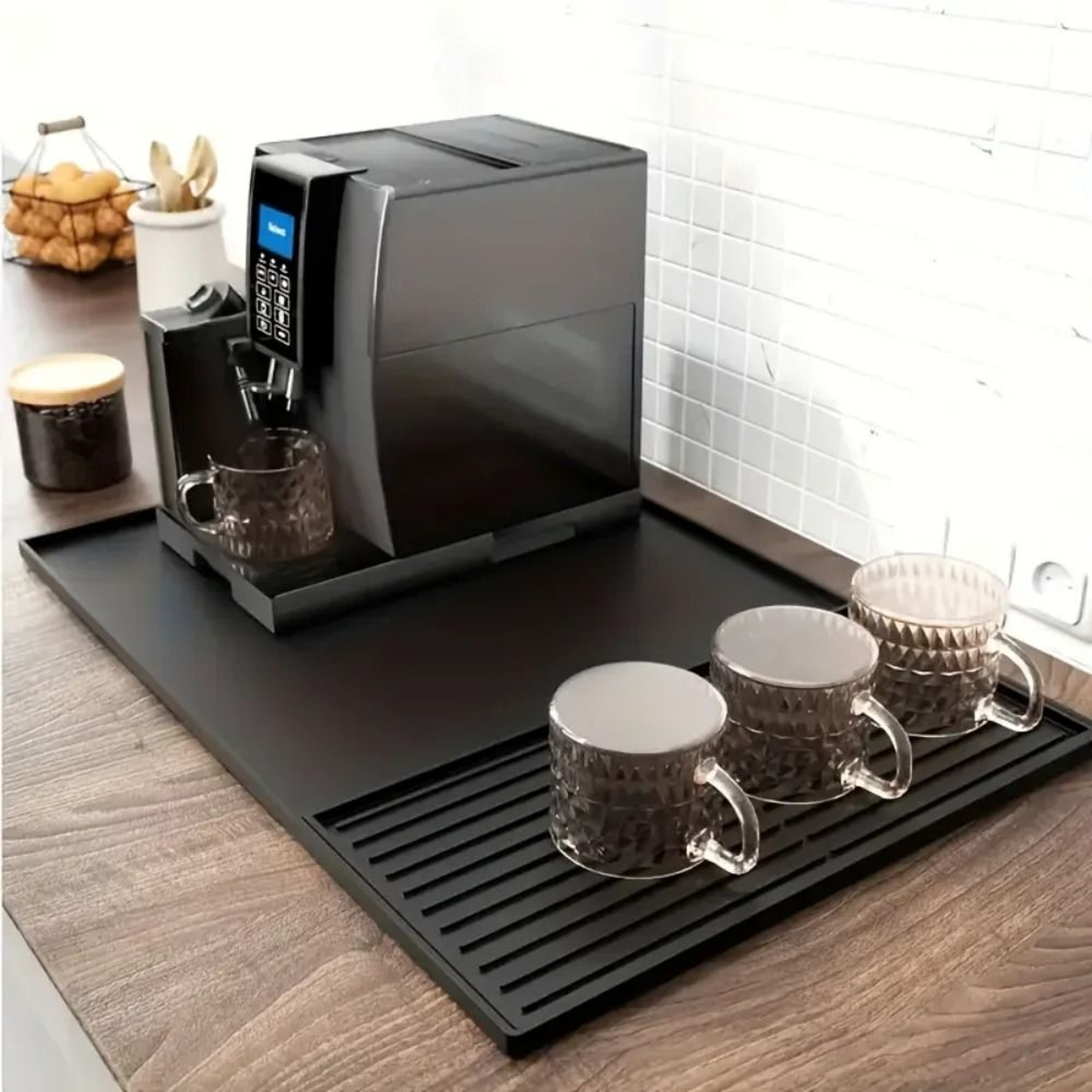 Professional HighGrip Silicone Coffee Station Mat With Raised Containment Edges 7
