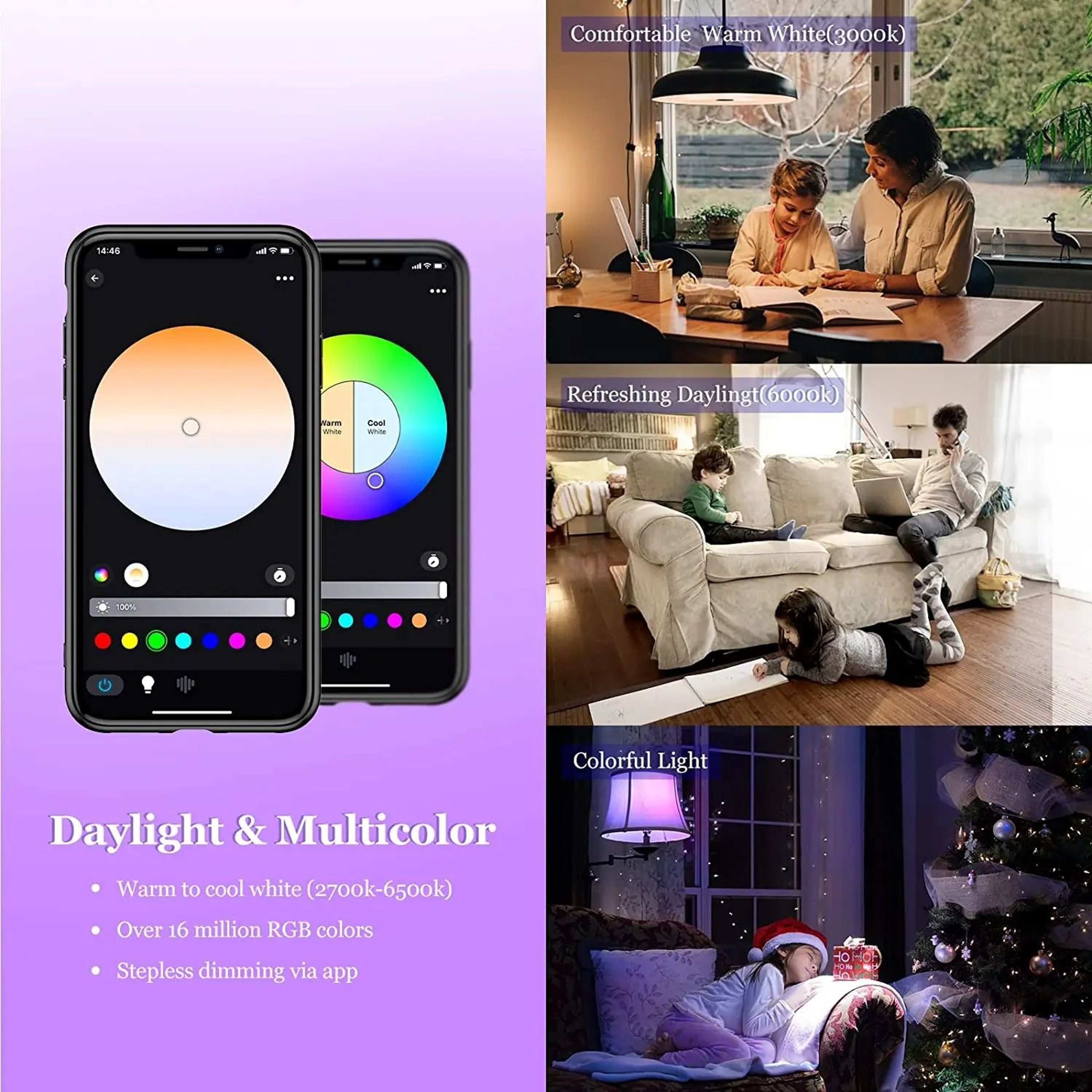 Atmospheric Smart RGB LED Bulb  WiFi  Bluetooth Color Changing Home Lighting 2