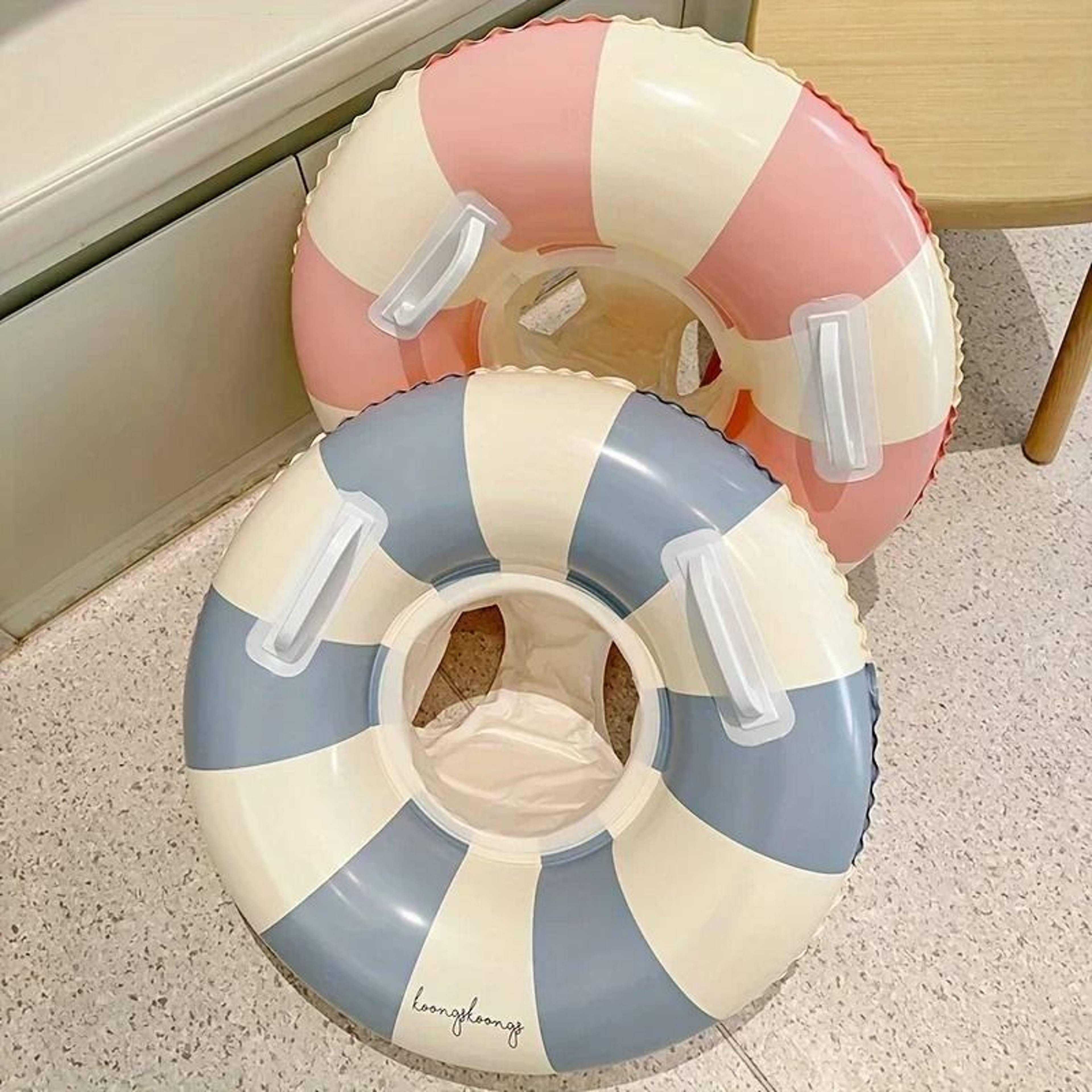 Vintage Striped Inflatable Swimming Ring  Durable PVC Pool Float With Handles For Kids 0