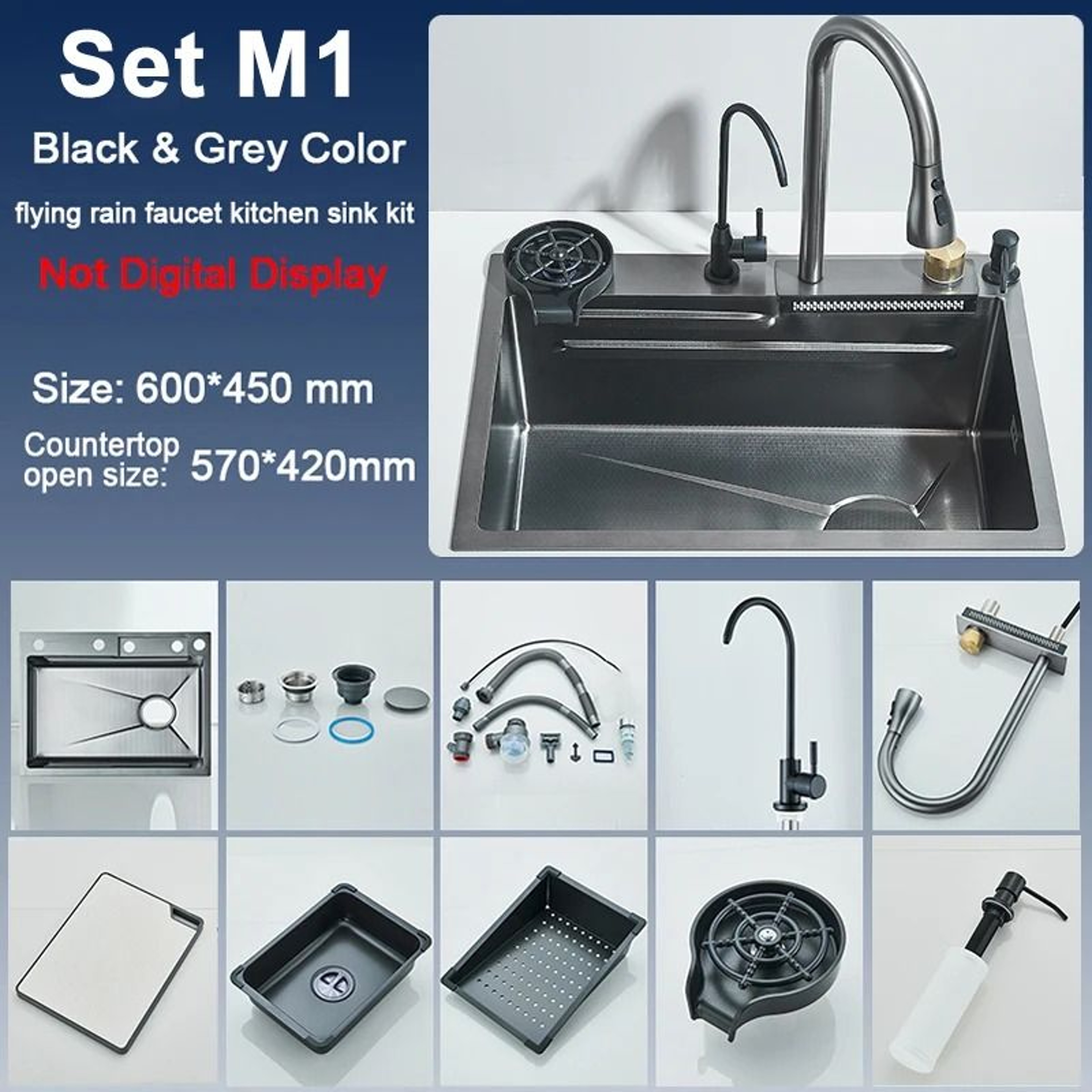 Stainless Steel Kitchen Sink  Large Single Bowl With Smart Digital Display 14