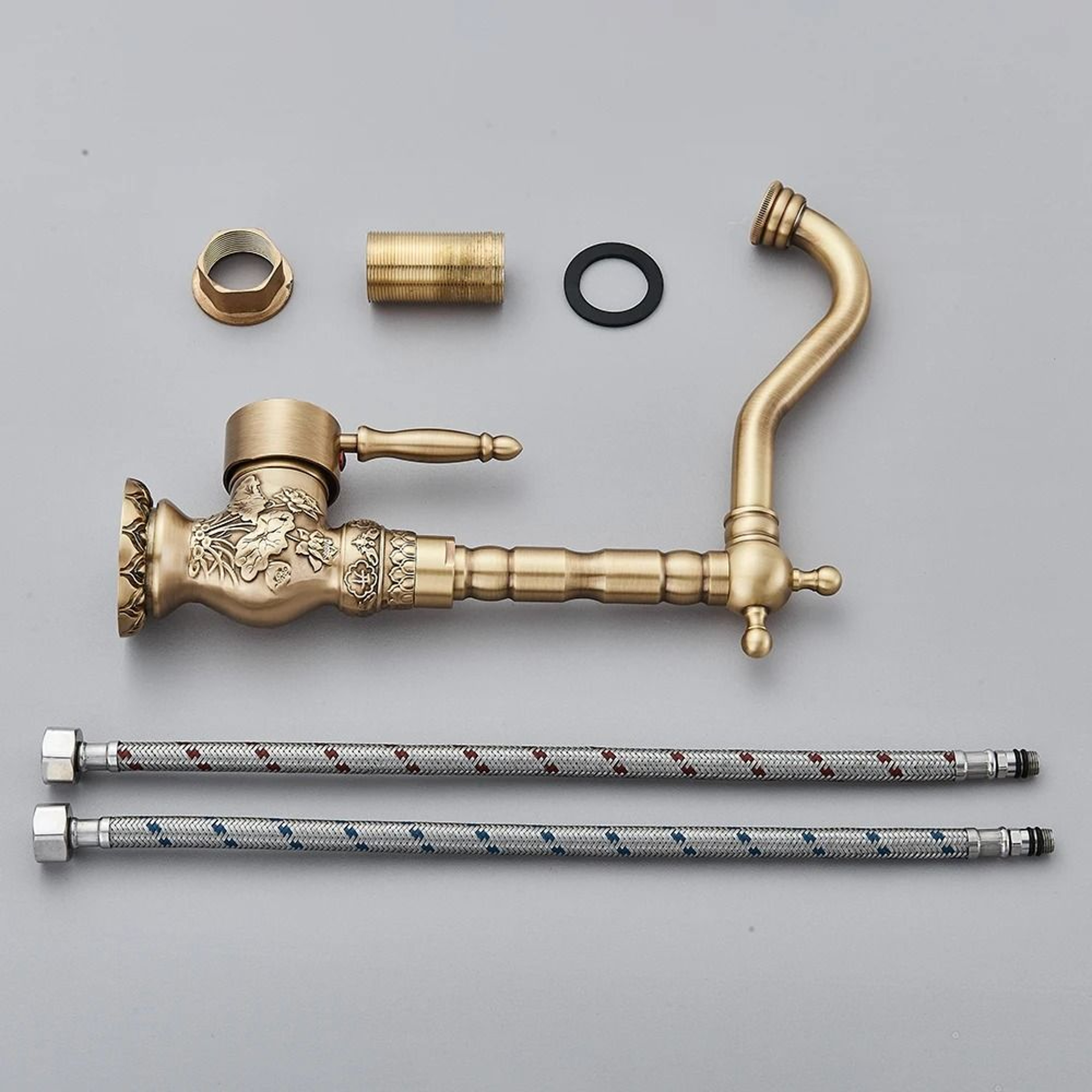 Retro Brass Antique Bronze Kitchen Faucet  Deck Mounted Single Handle Mixer 3