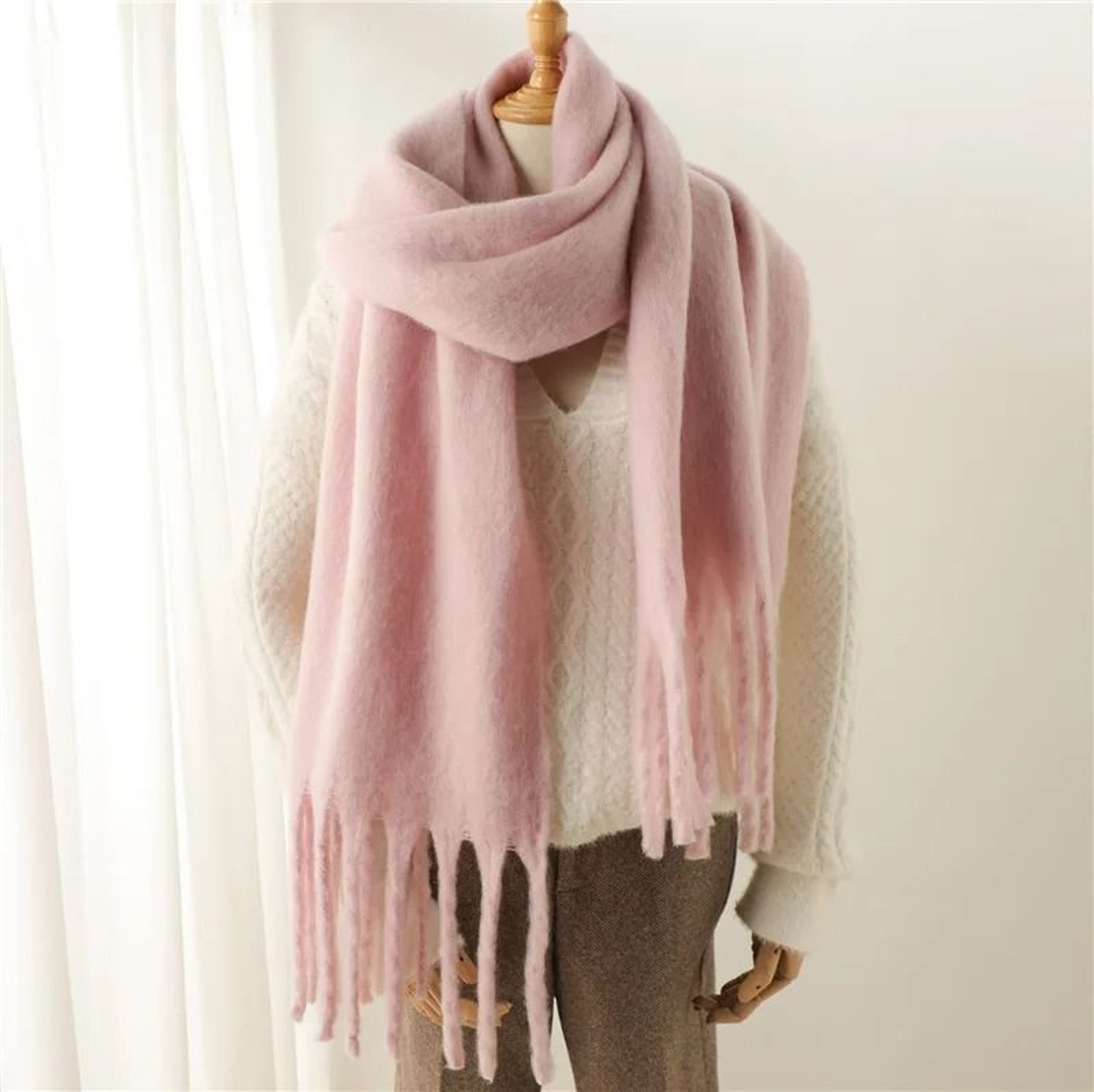 Luxury Winter CashmereFeel Scarf  Extra Long Solid Pashmina Wrap  Thick Tassel Shawl 11