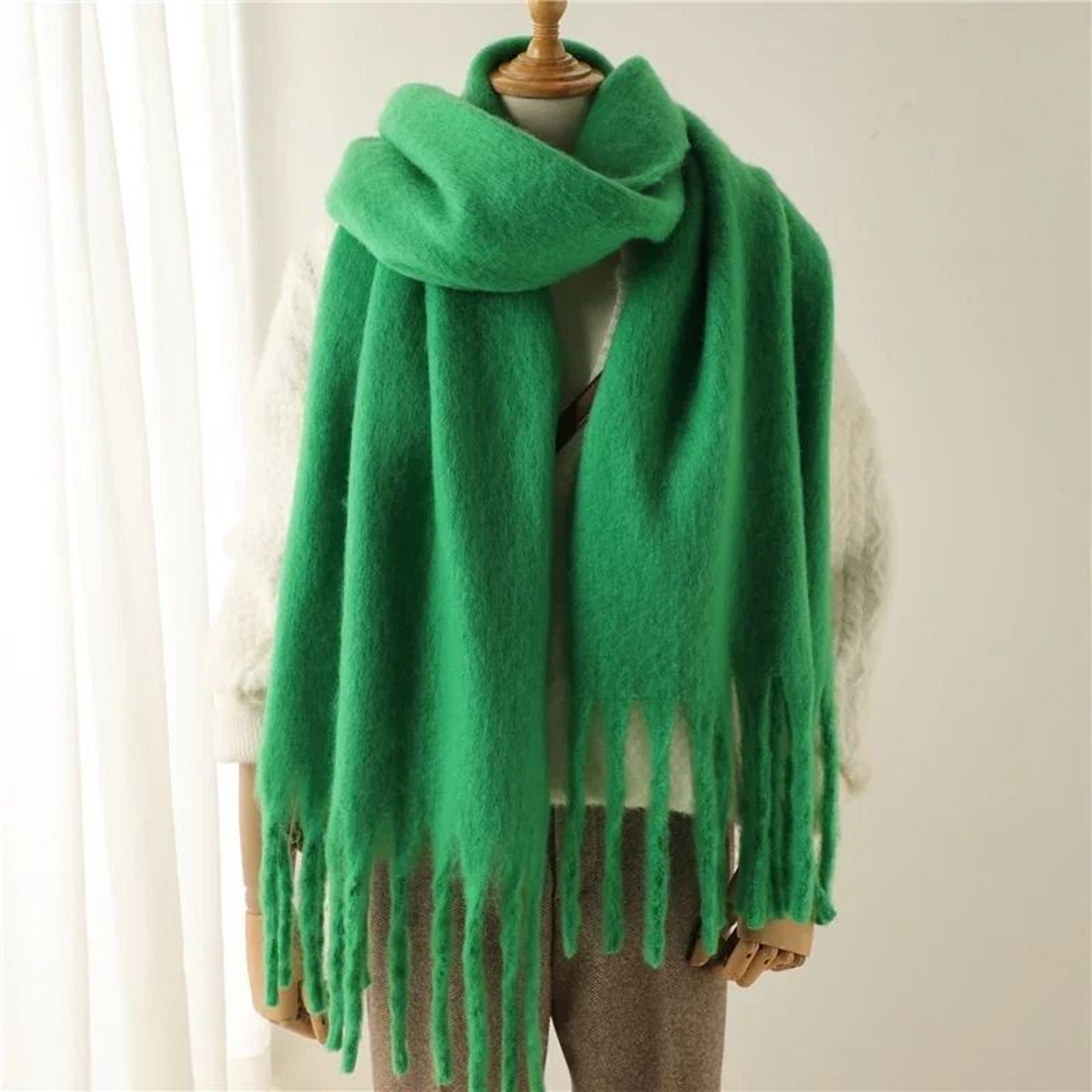 Luxury Winter CashmereFeel Scarf  Extra Long Solid Pashmina Wrap  Thick Tassel Shawl 14