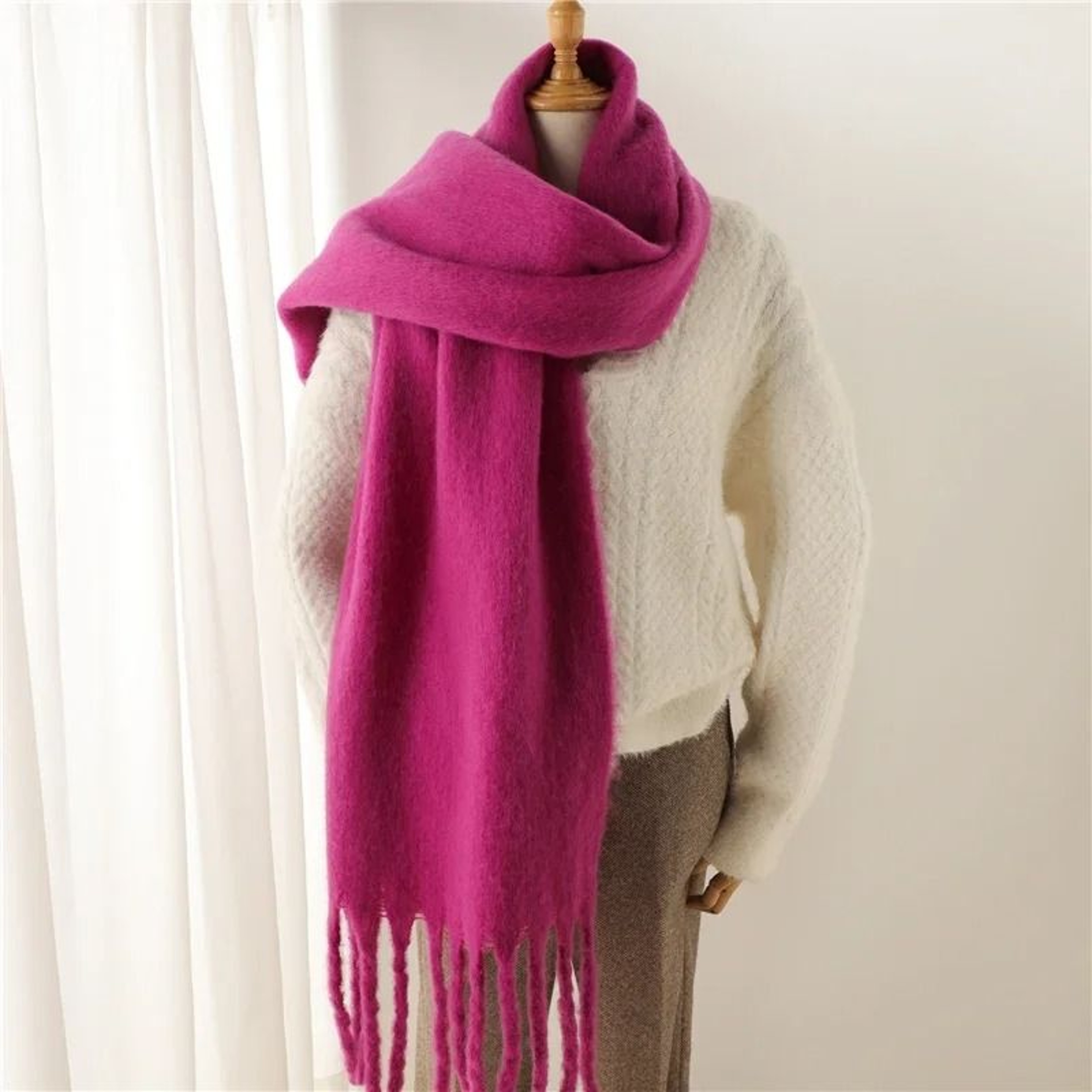 Luxury Winter CashmereFeel Scarf  Extra Long Solid Pashmina Wrap  Thick Tassel Shawl 15