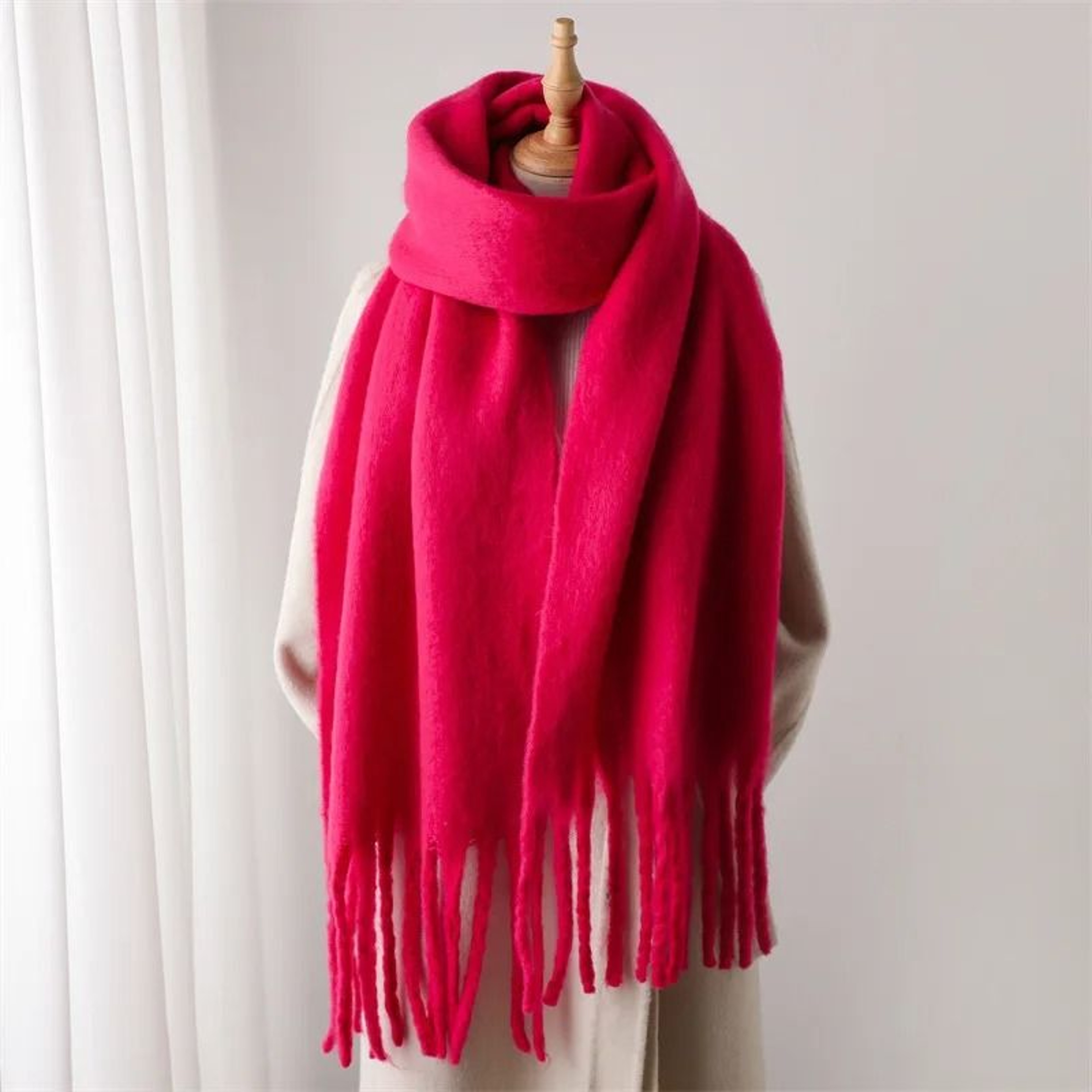 Luxury Winter CashmereFeel Scarf  Extra Long Solid Pashmina Wrap  Thick Tassel Shawl 18