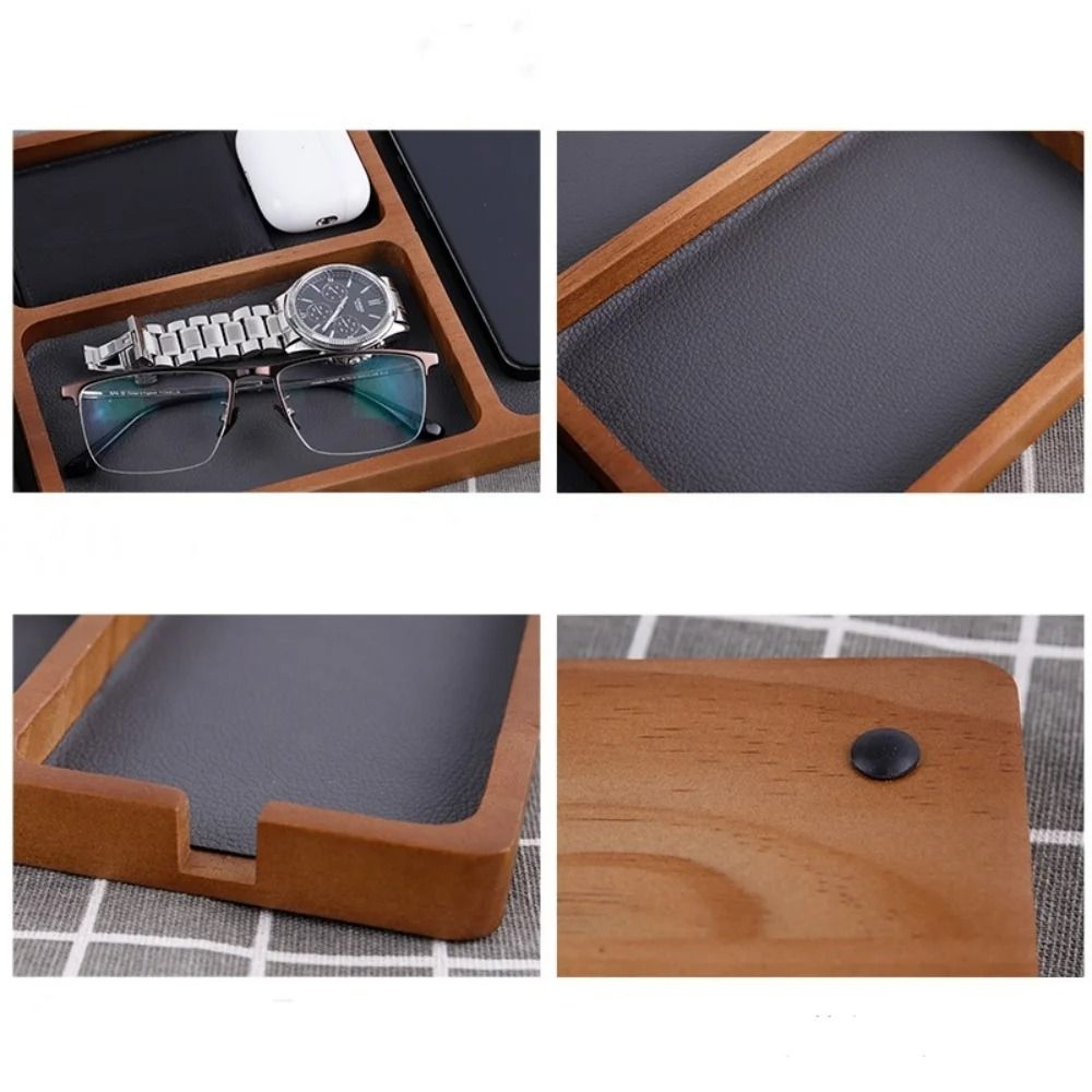 Wooden Office Desktop Storage Box  Solid Wood Grid Organizer For Tech  Accessories 2