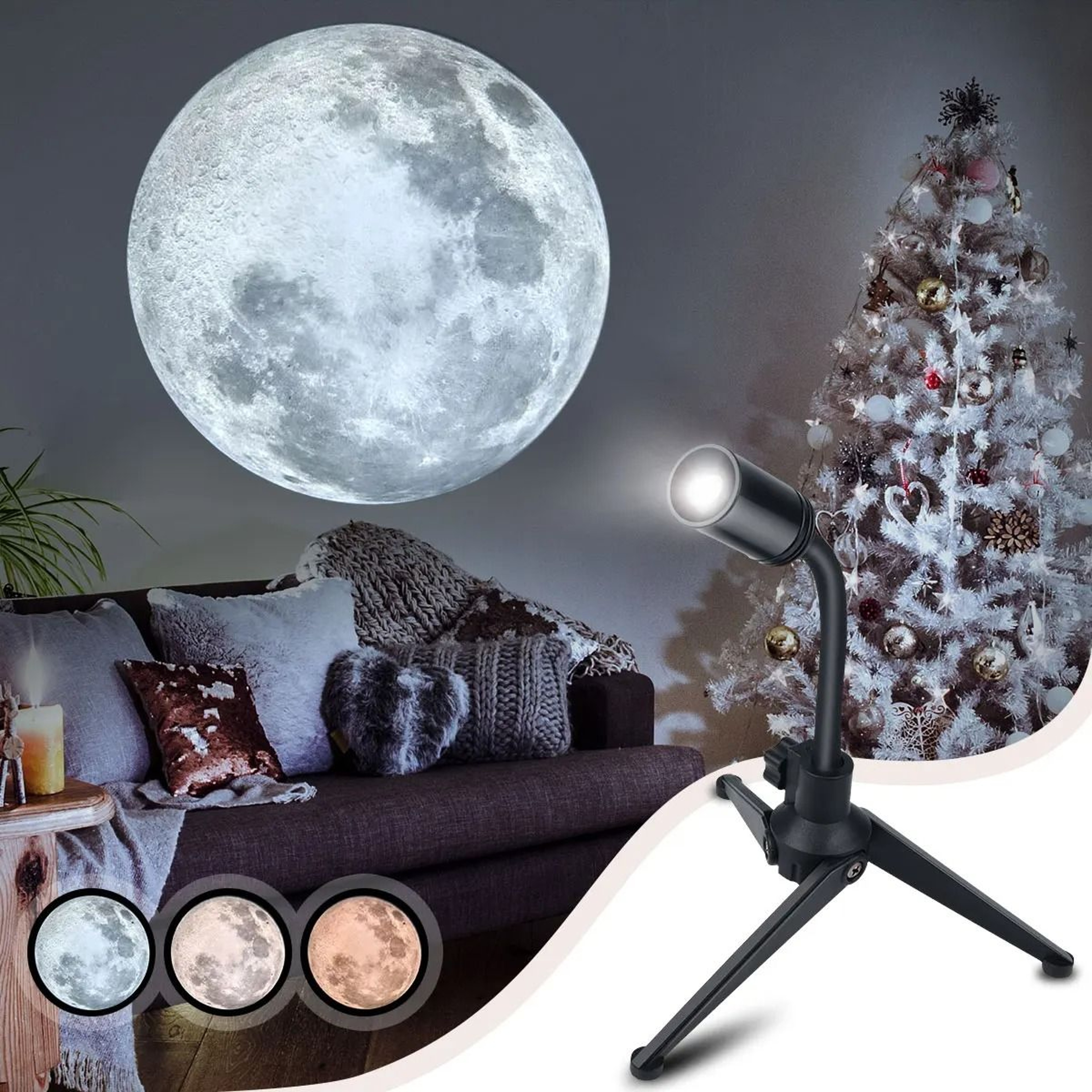 NonFade Moon Projector  USB Adjustable Night Light With 3 Lighting Colors 2