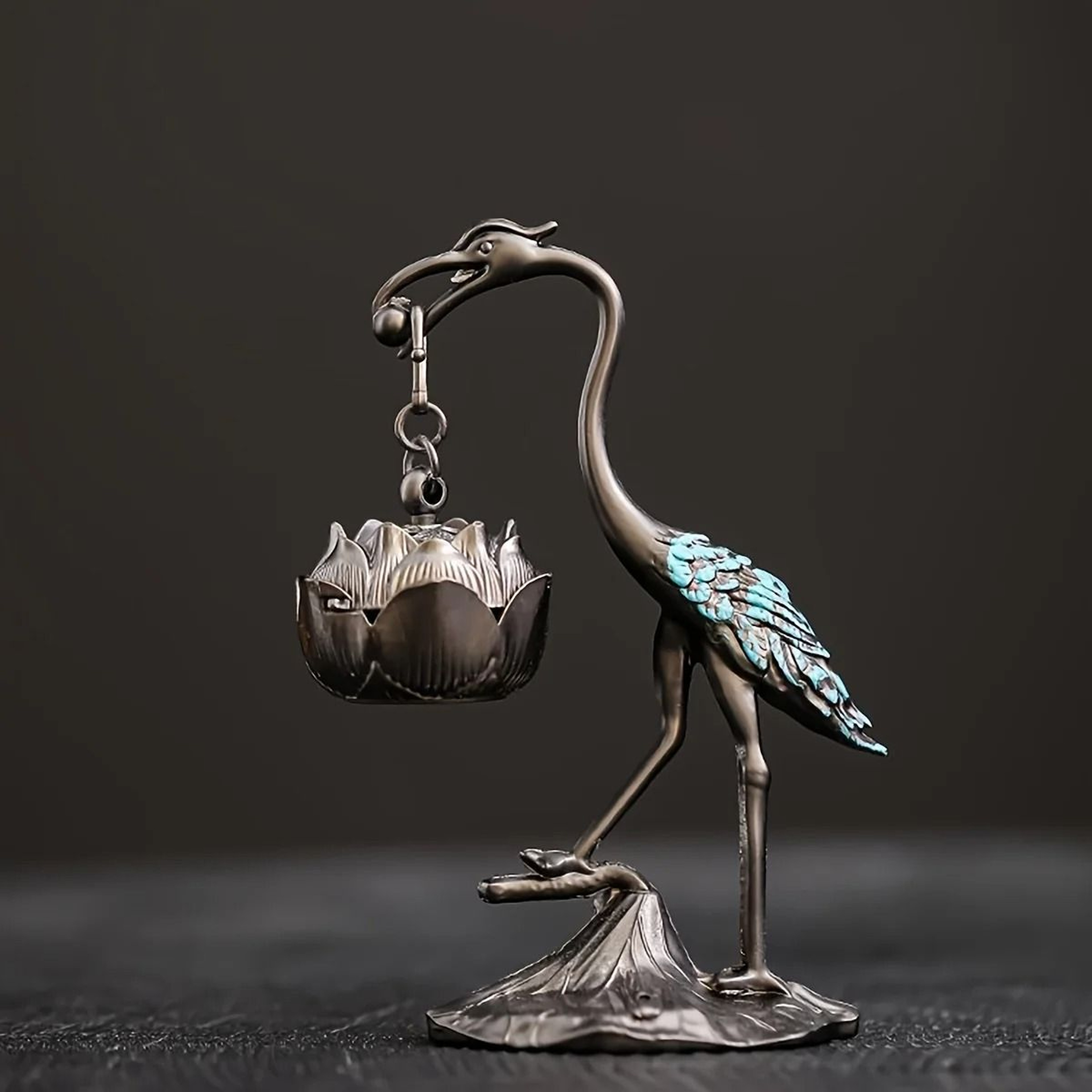 Vintage Crane And Lotus Incense Burner  Brass Aesthetic Line Incense Holder 3