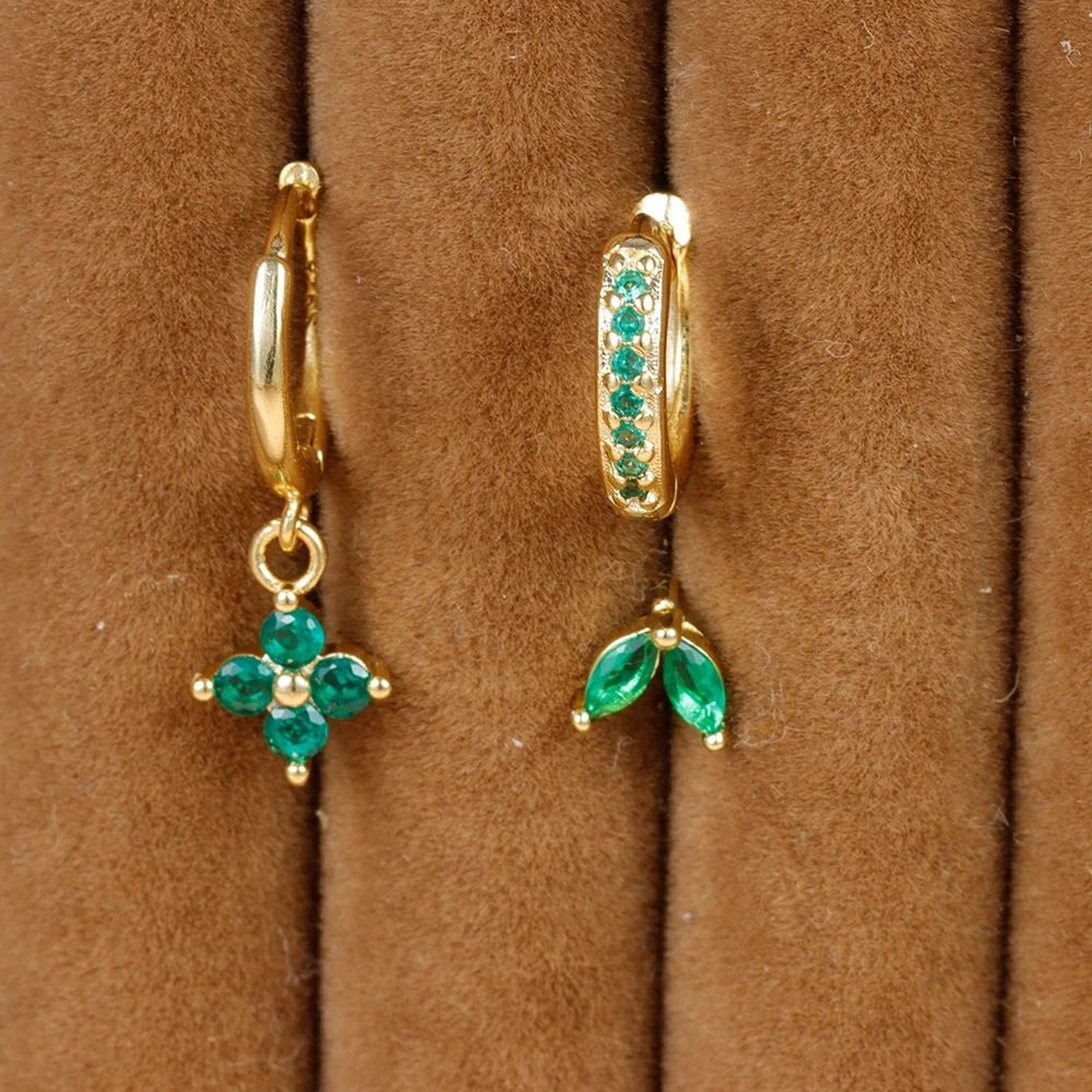 3Piece Green Crystal Stainless Steel Hoop Set 1