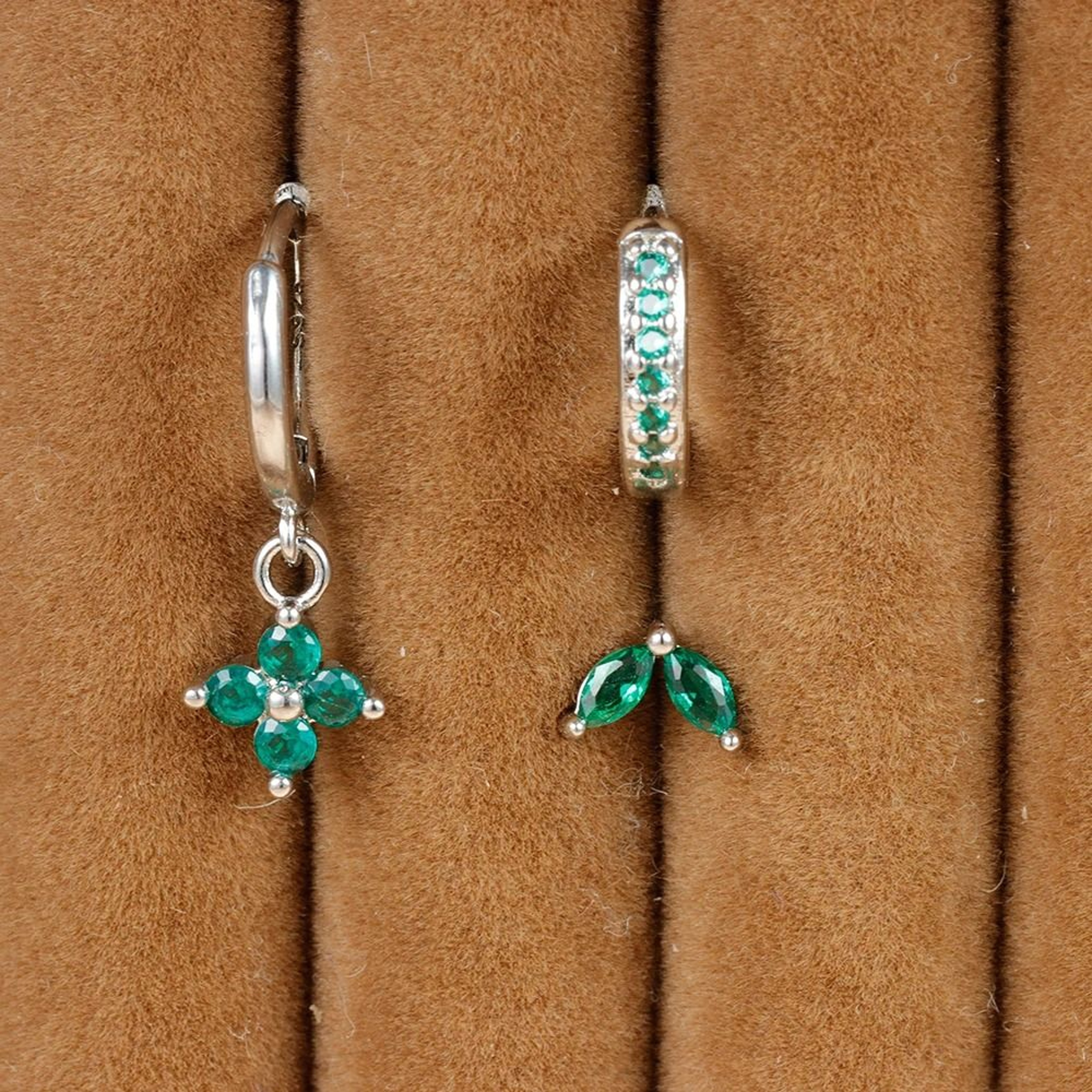 3Piece Green Crystal Stainless Steel Hoop Set 2