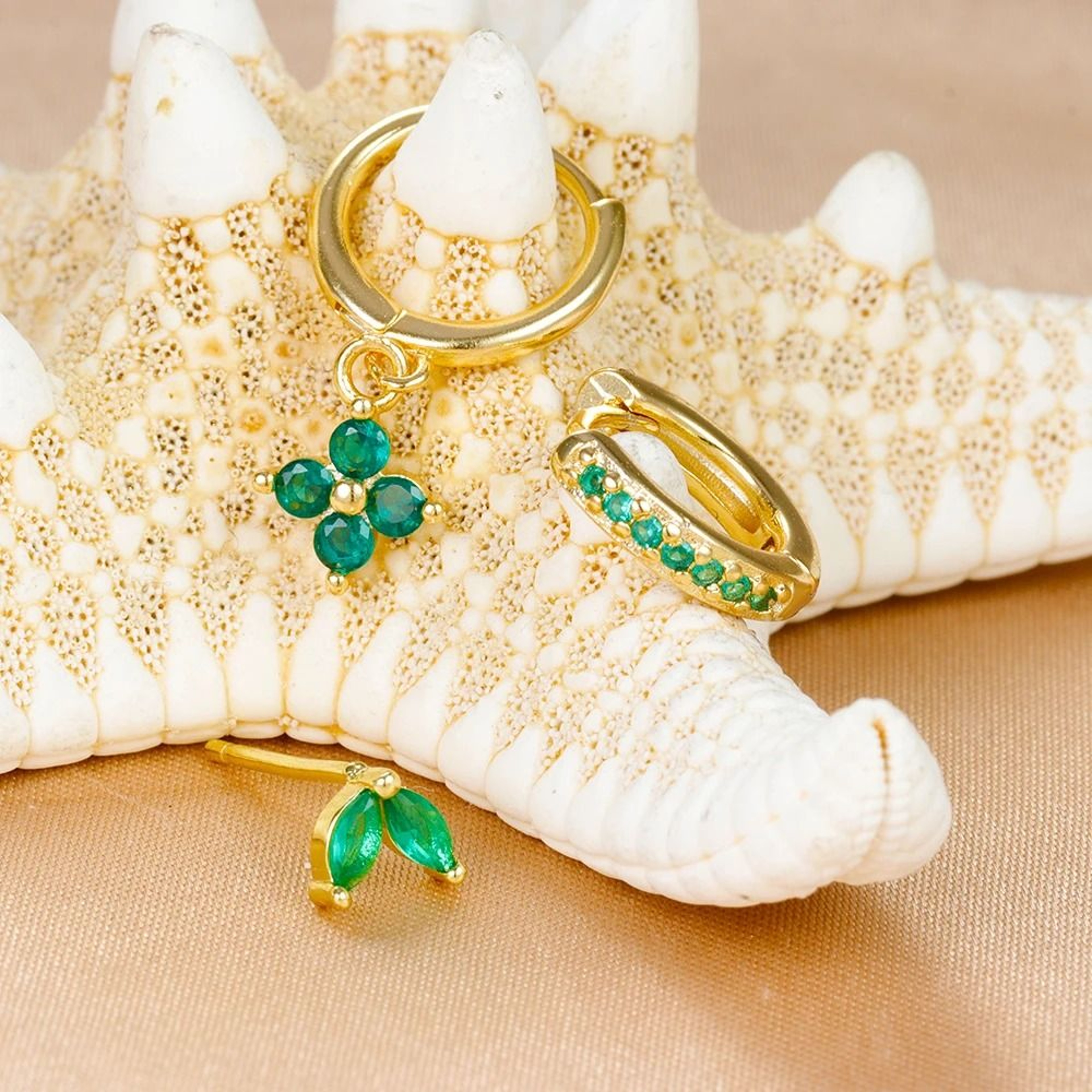 3Piece Green Crystal Stainless Steel Hoop Set 3