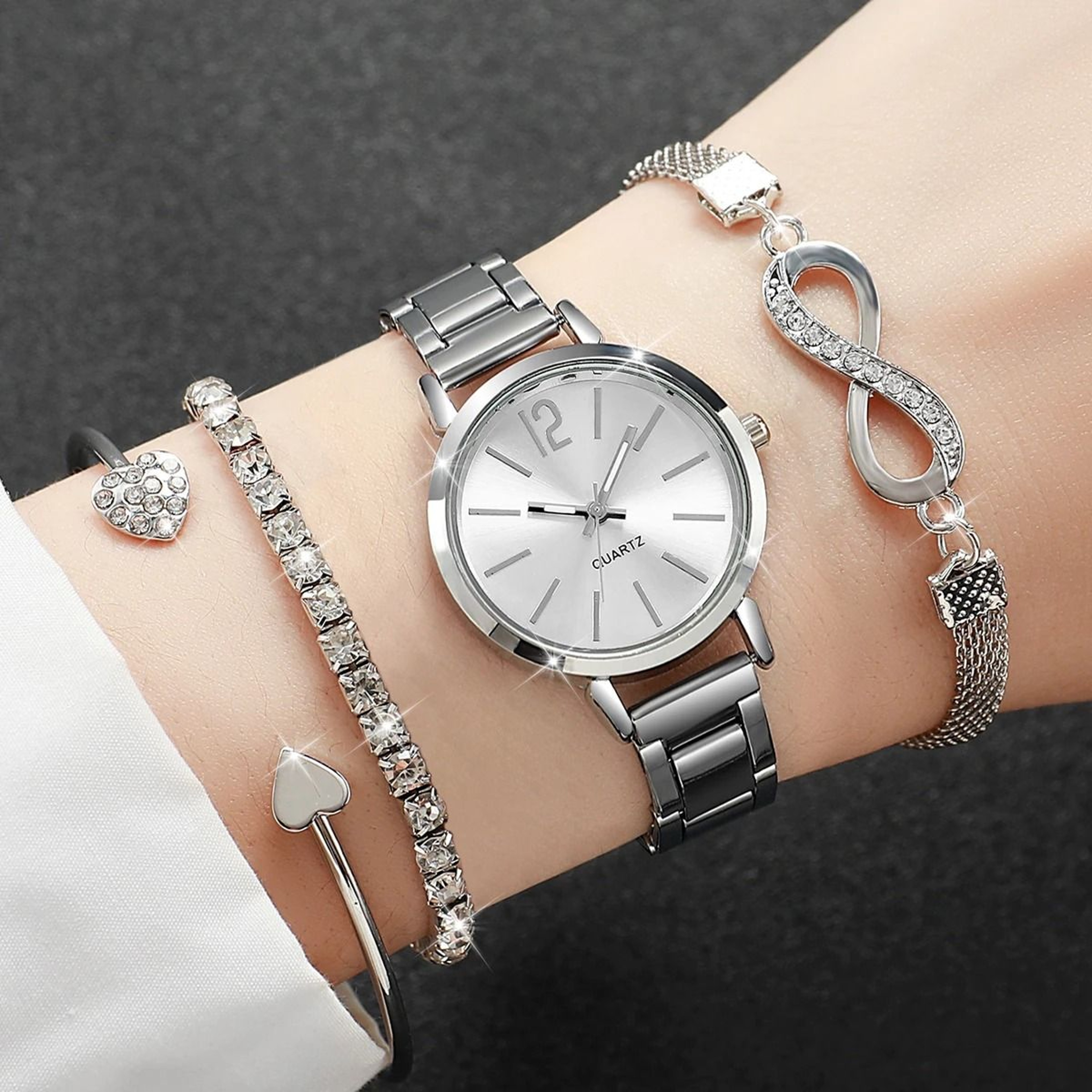 4Piece Light Luxury Quartz Watch Set  Versatile Casual Sports Style Timepiece And Matching Bracelet 1