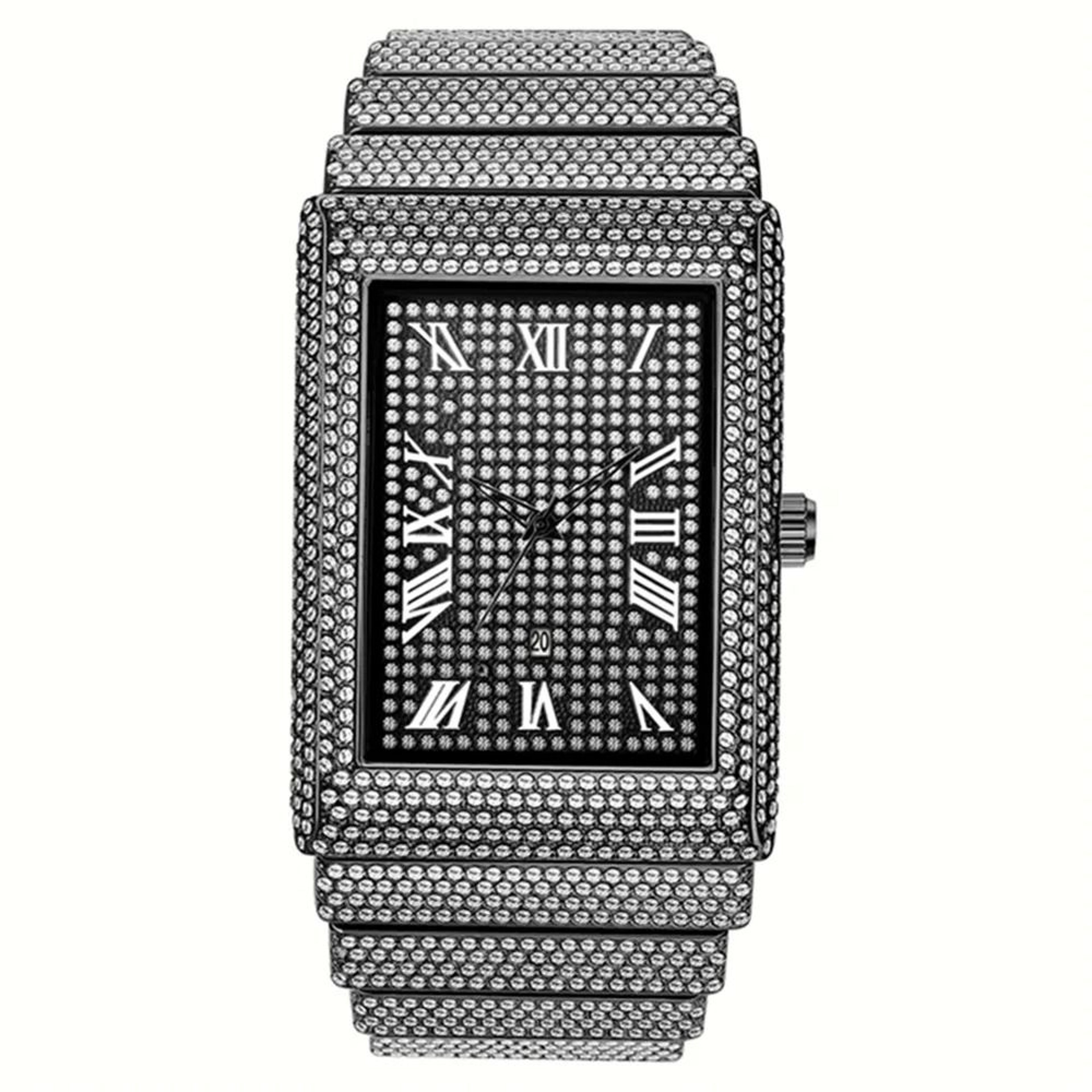 Luxury IcedOut Rectangular Executive Watch  HipHop Diamond Date Quartz Timepiece In Lustrous Gold 9