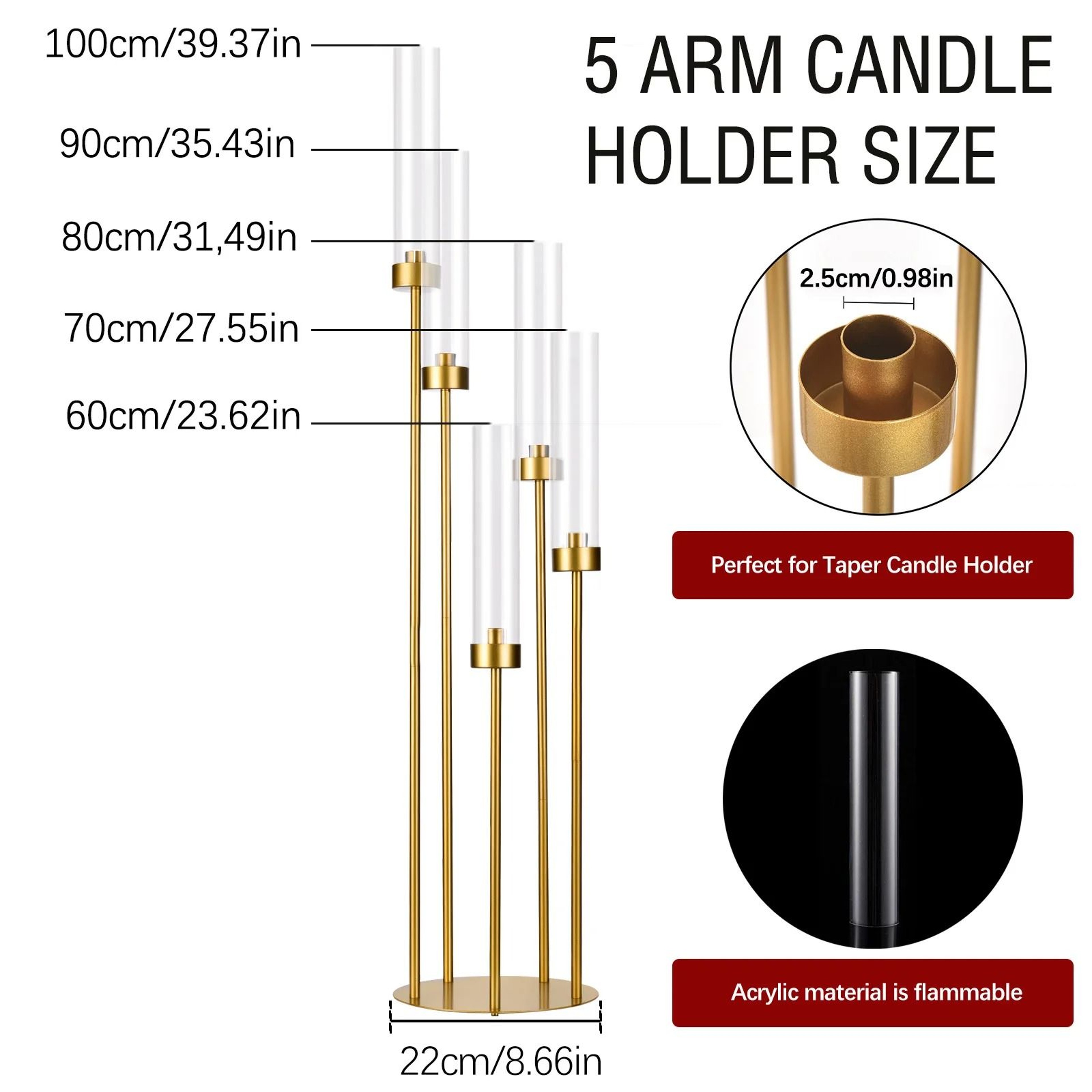 5Arm Gold Tall Floor Candelabra With Acrylic Shades 4