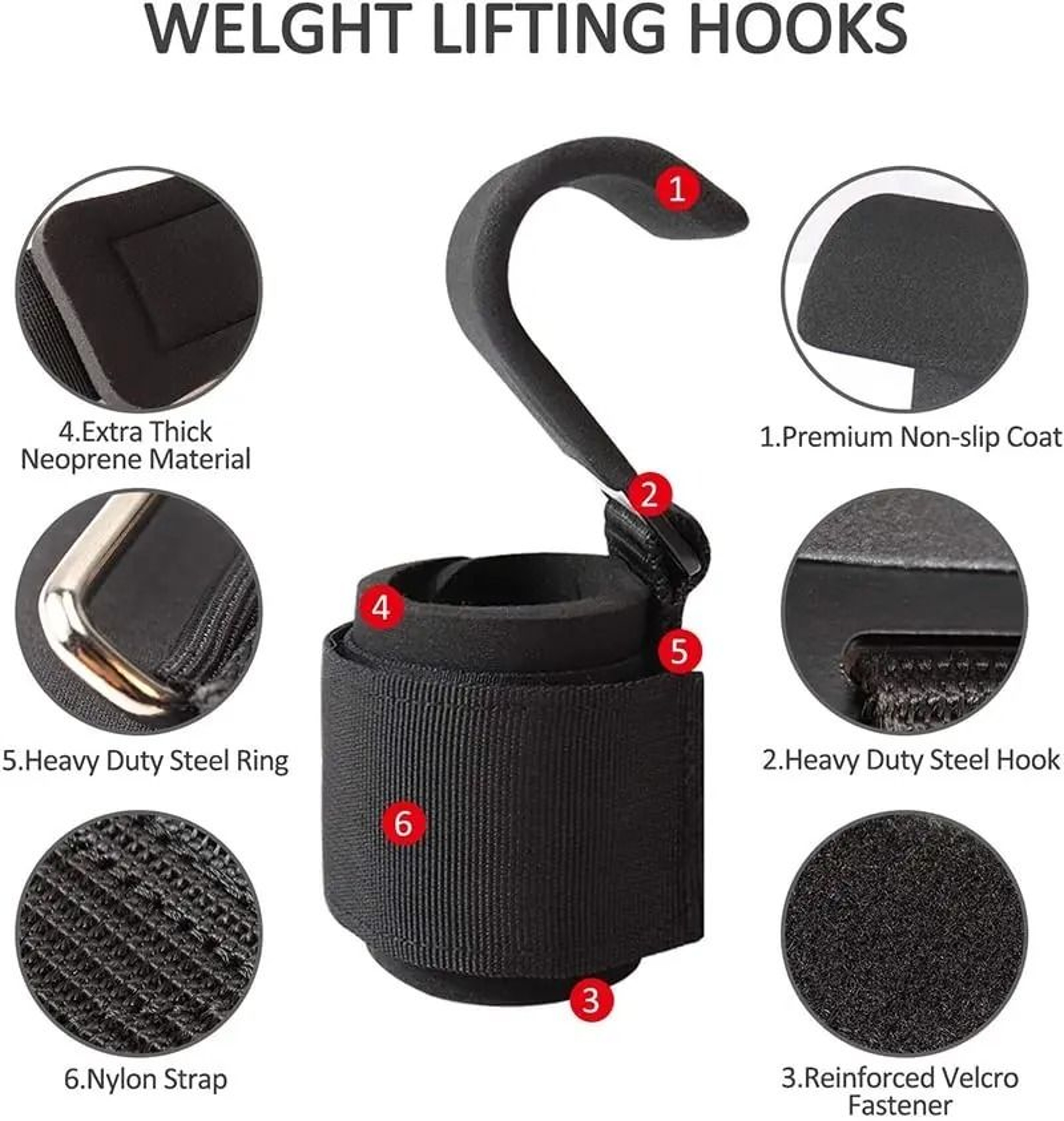 HeavyDuty Weight Lifting Hook Grips With Integrated Wrist Wraps 3