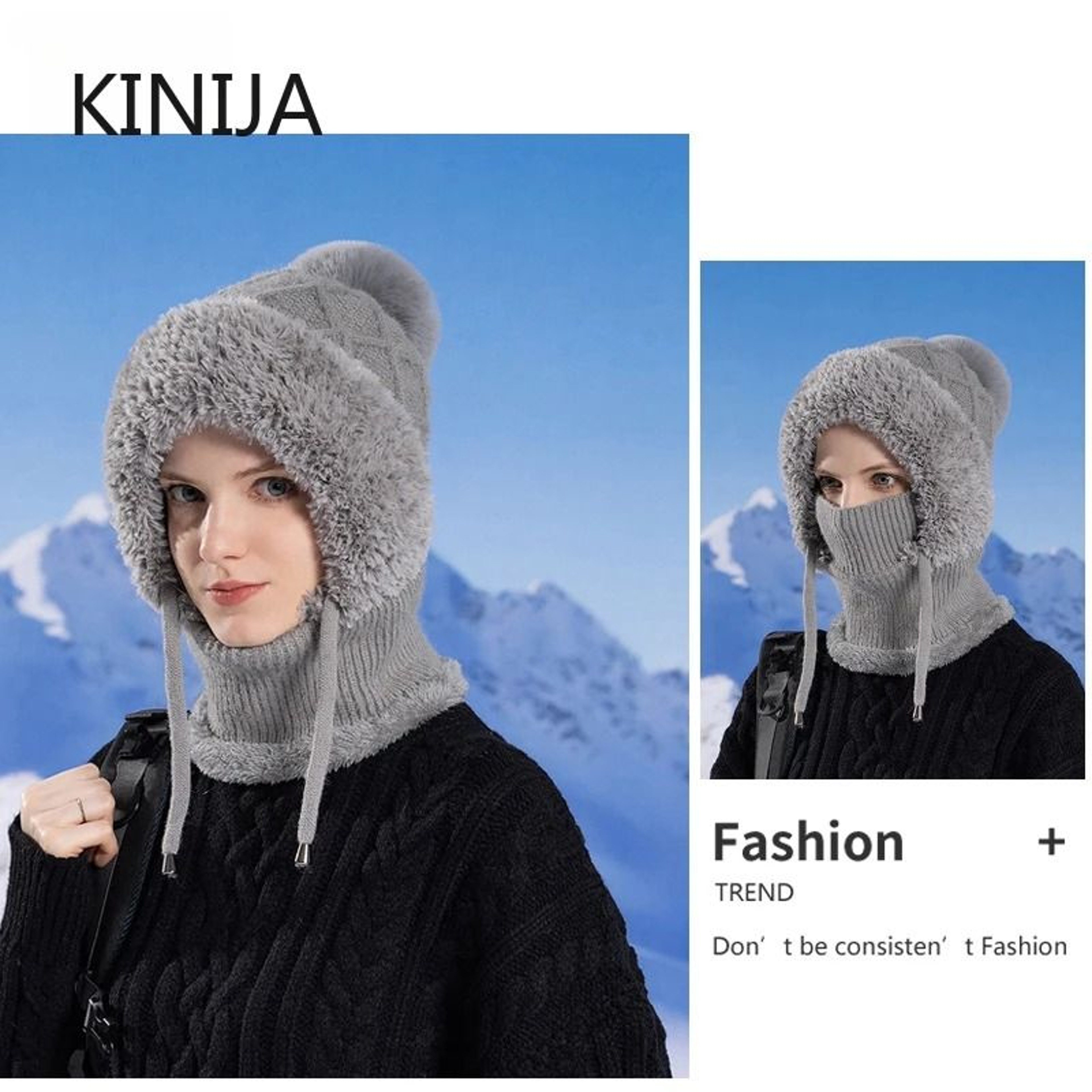Integrated Velvet Knitted Balaclava  Thermal Ear Protection And Hooded Mask 1