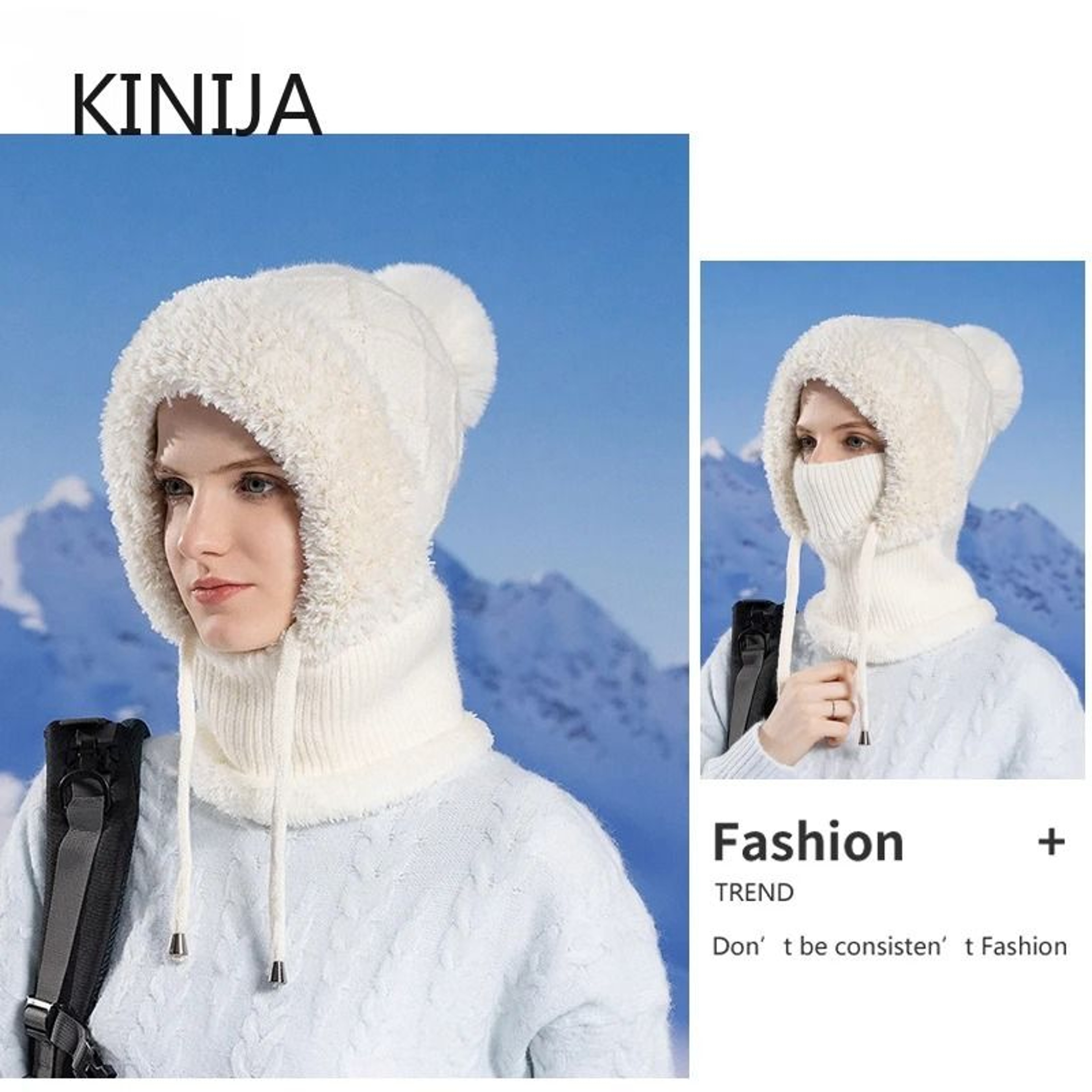 Integrated Velvet Knitted Balaclava  Thermal Ear Protection And Hooded Mask 2