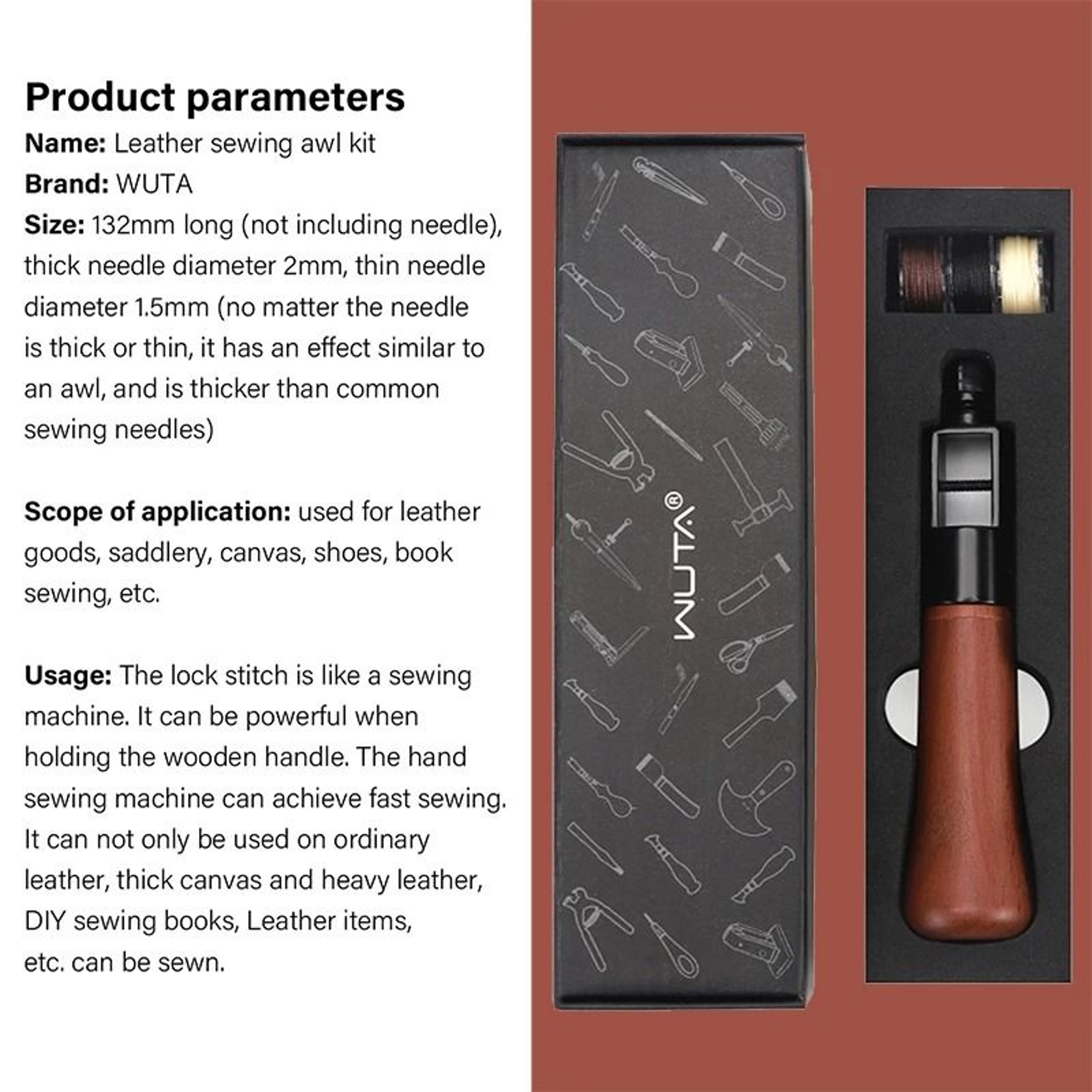 Handheld Leather Stitching Awl  Professional Hand Sewing  Repair Kit 2