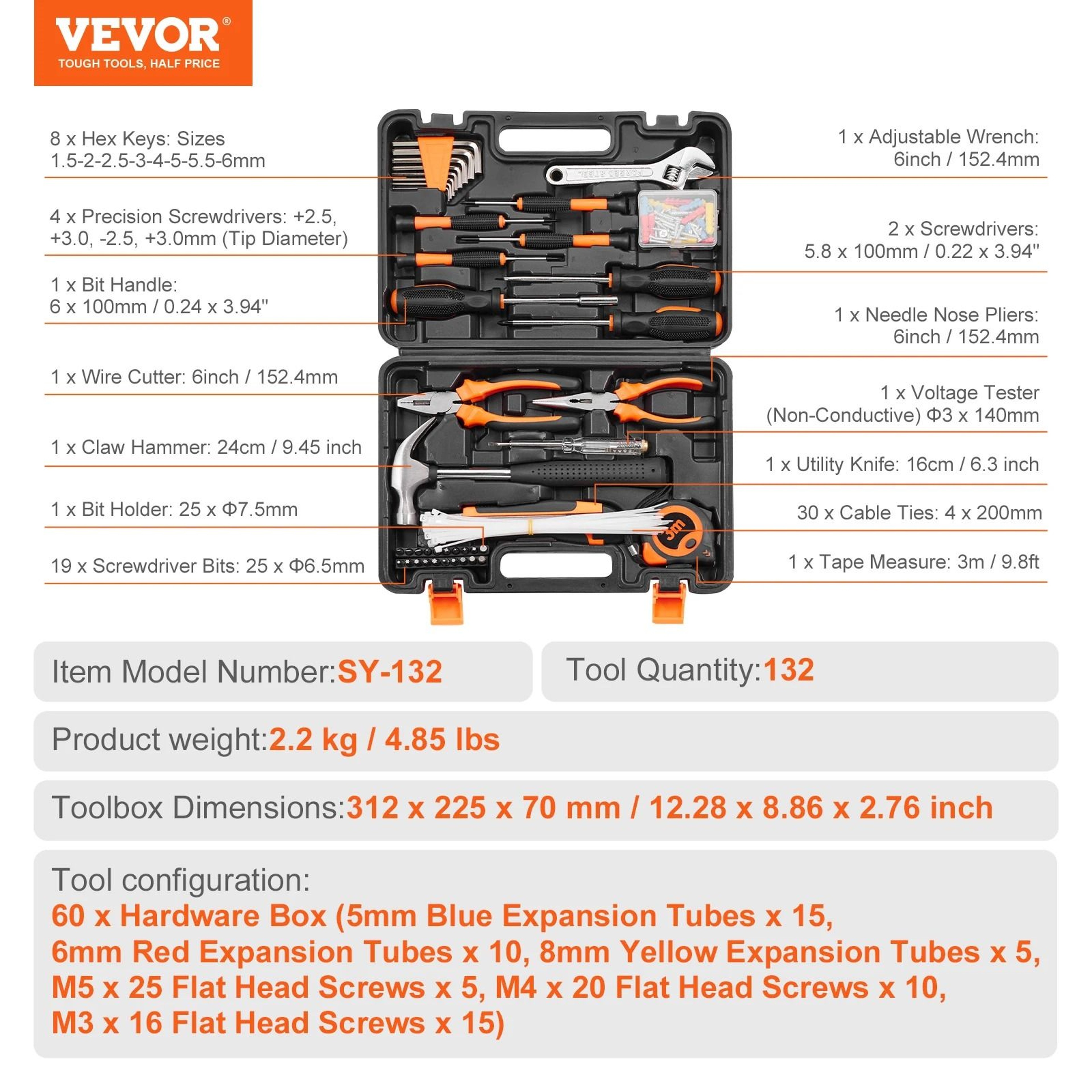 General Home Repair Tool Kit  Portable MultiPurpose Hardware Set 6
