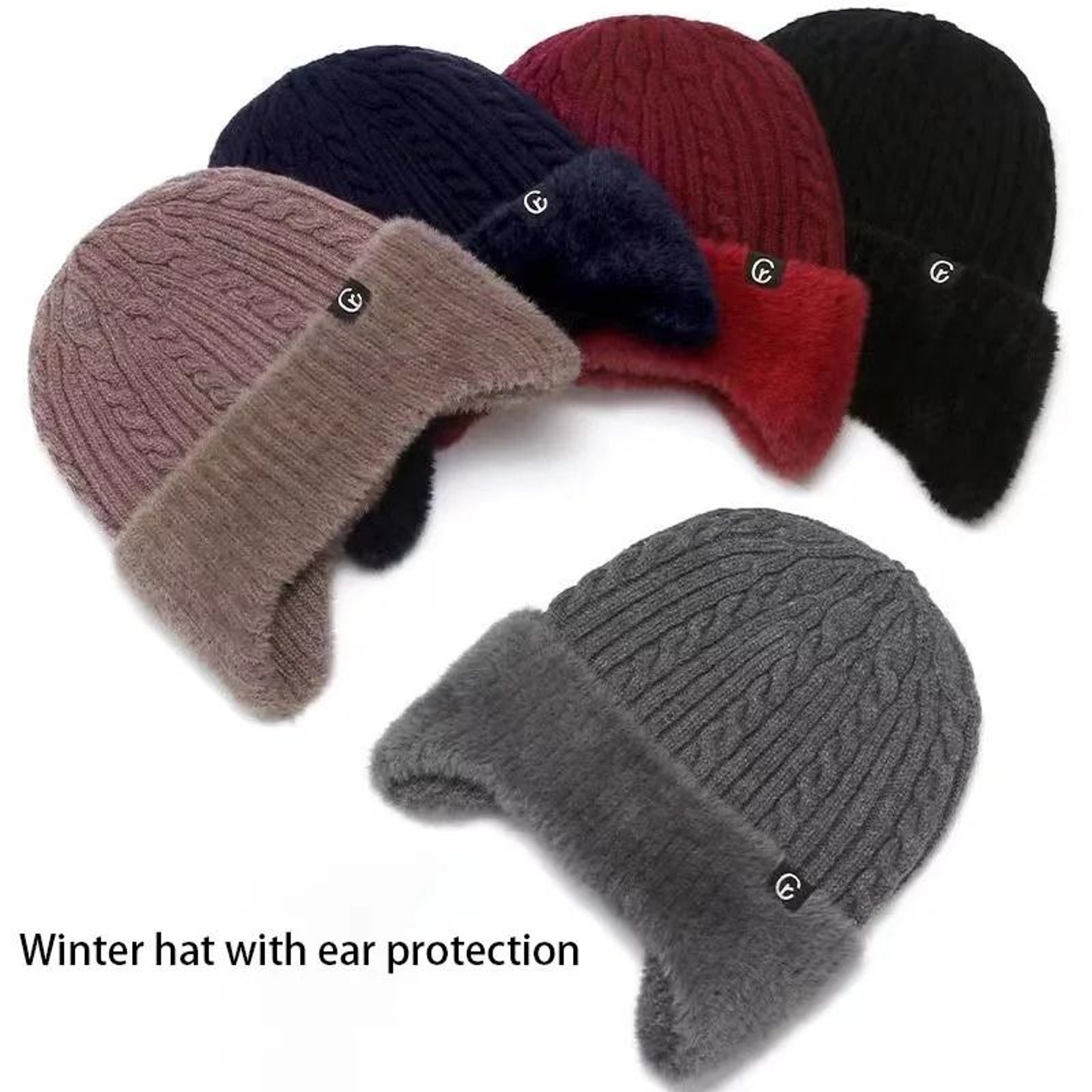Elderly Thermal Knitted Winter Hat With Ear Protection 1