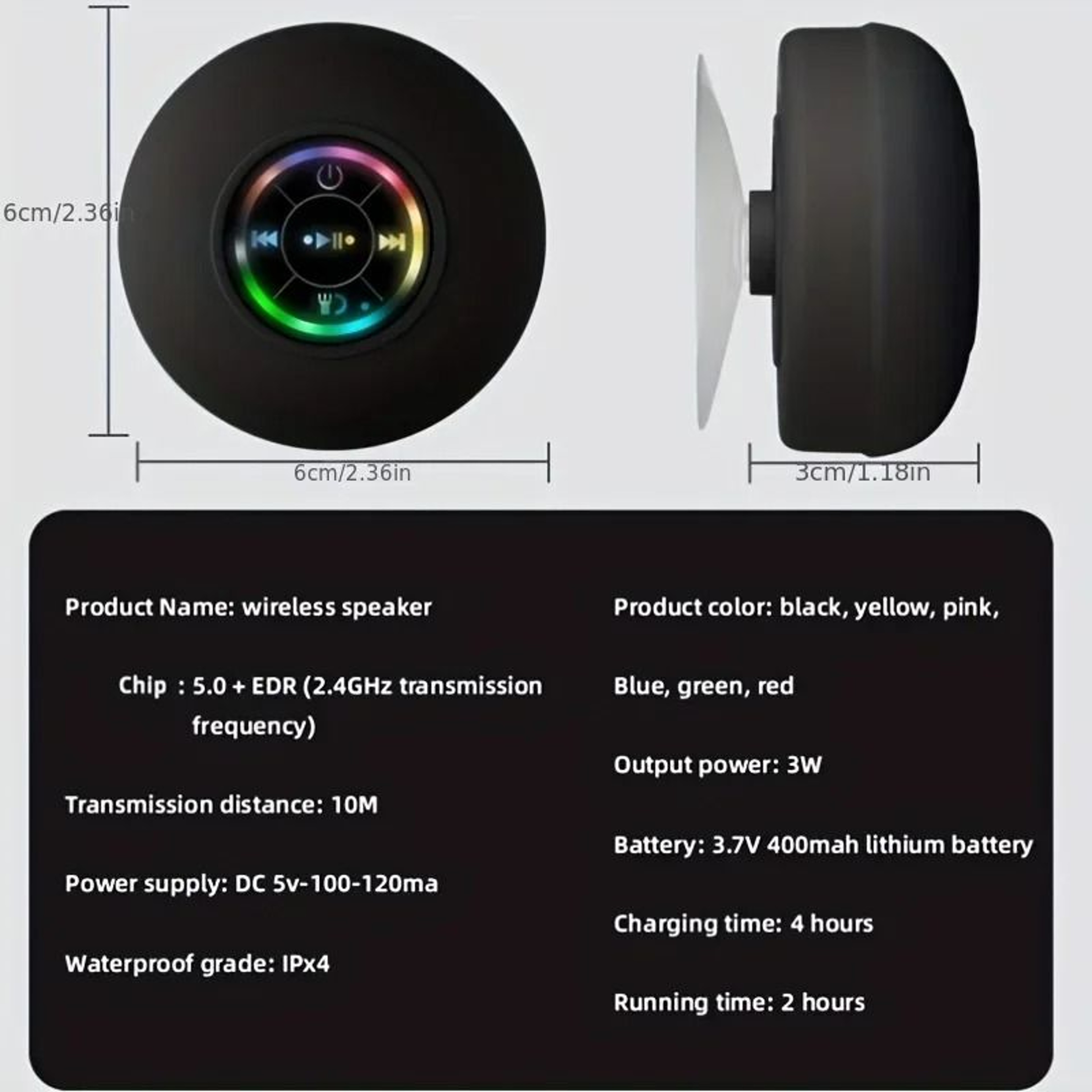 Waterproof Bluetooth Speaker  HighImpact Bathroom  Outdoor Suction Mount 5