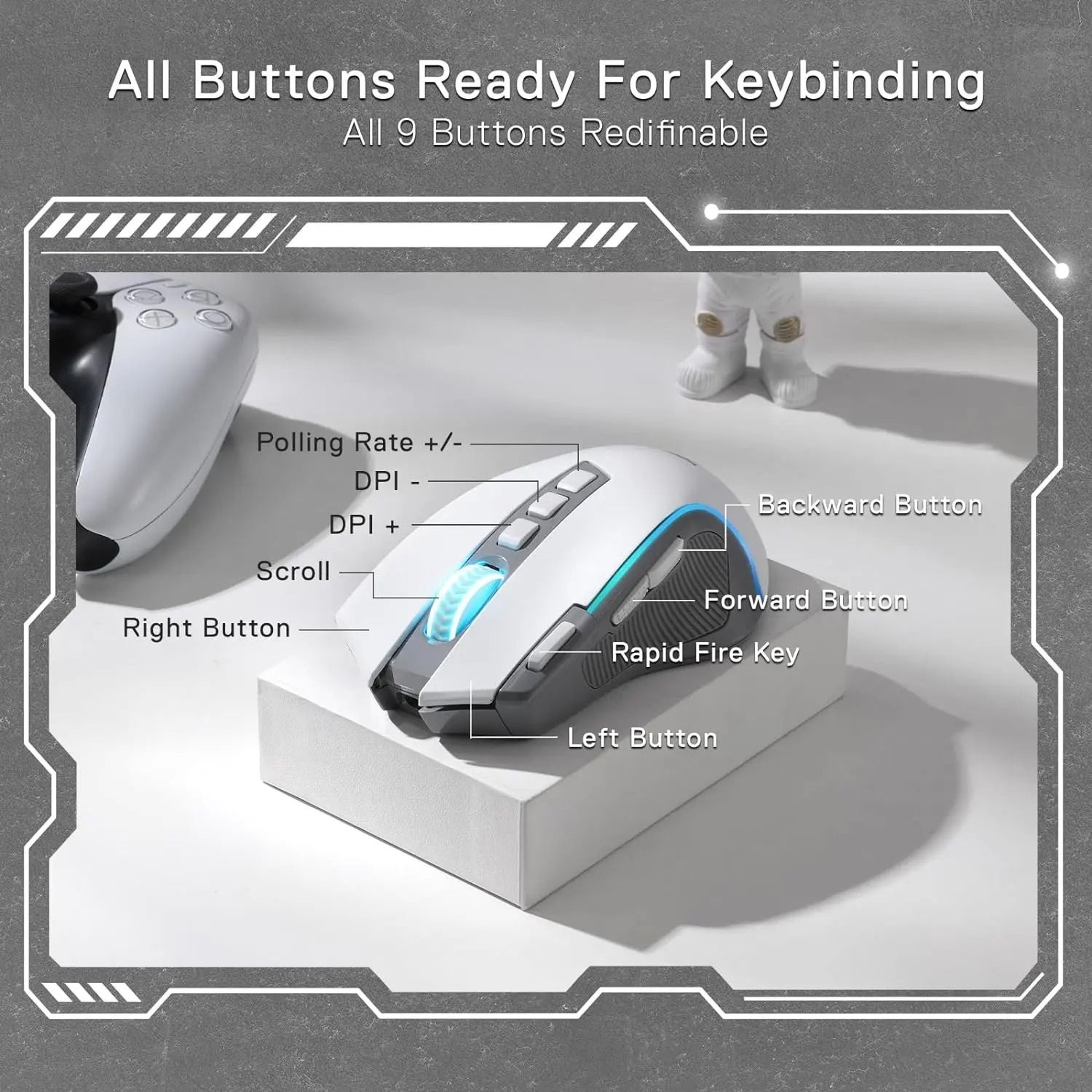 TriMode 9Button Wireless Gaming Mouse 4