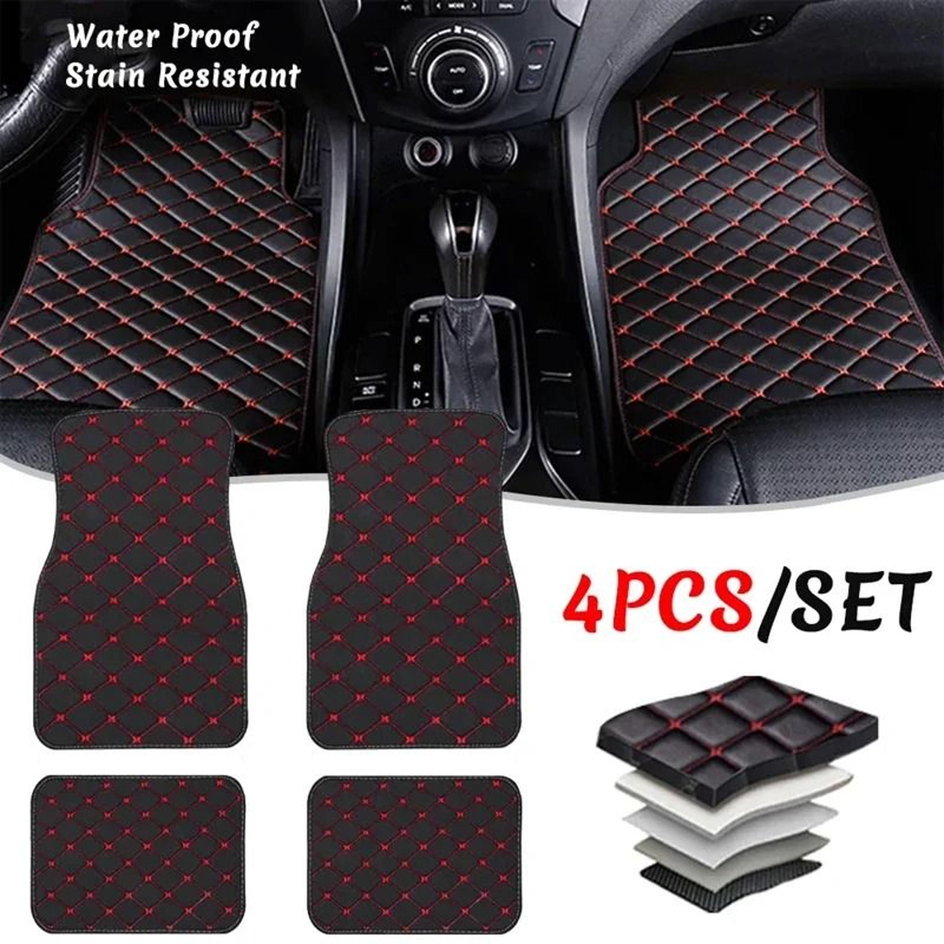 Luxury AllWeather Universal Car Floor Mats  4Piece Complete Interior Protection Set 0