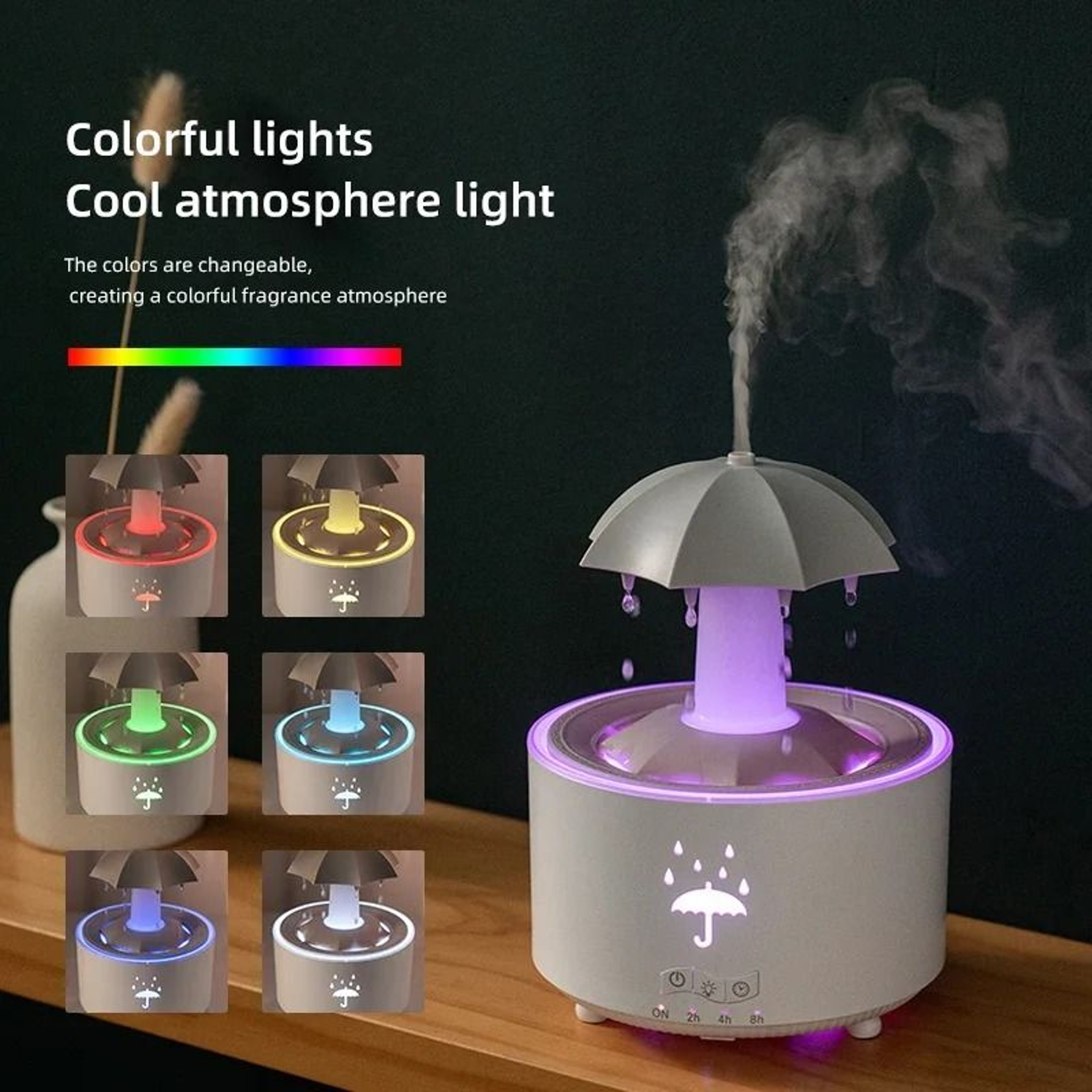 Serene Umbrella Raindrop Air Humidifier  Colorful Mist  Essential Oil Diffuser 2