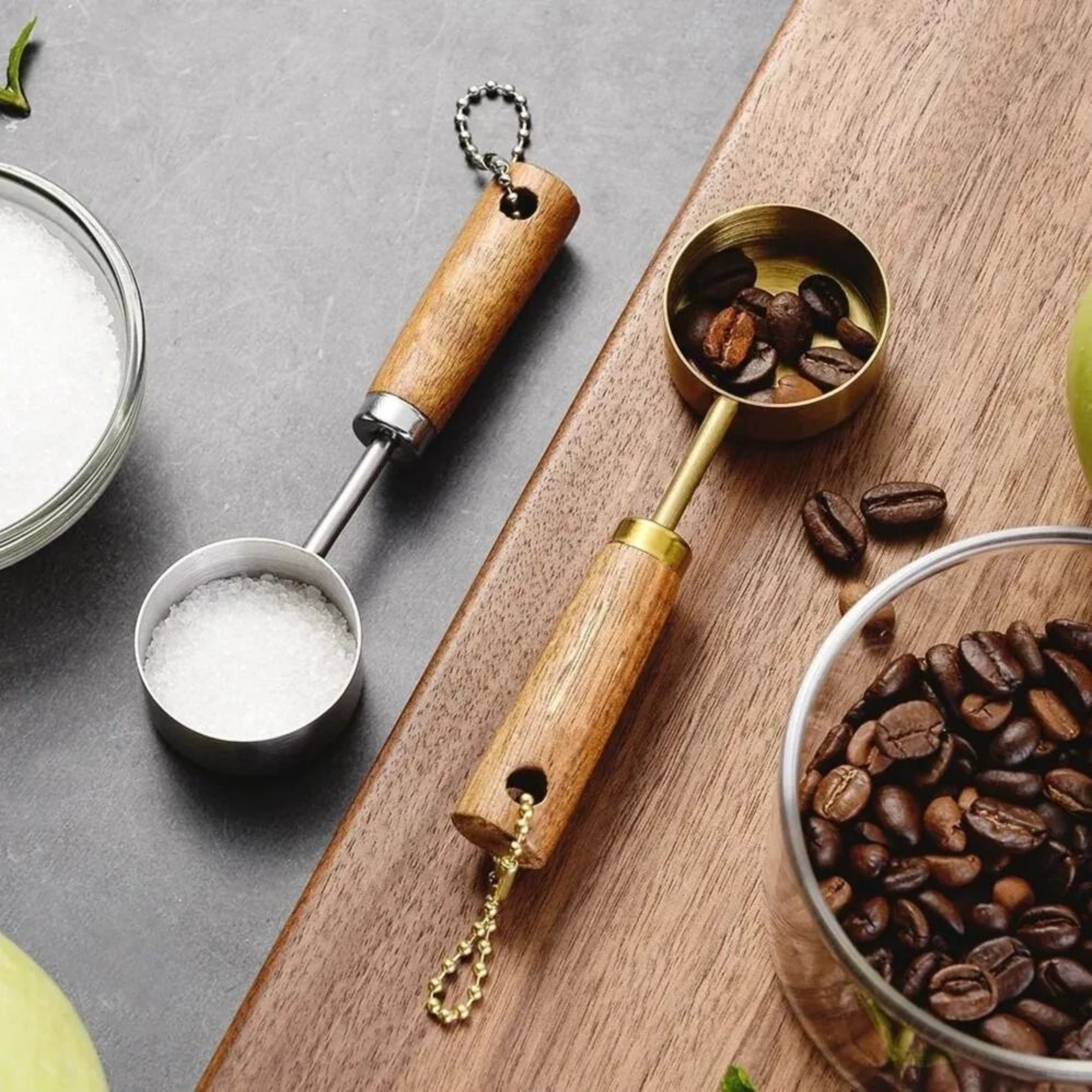 GoldPlated Professional Measuring Set  Precision Baking Tools With Walnut Handles 1