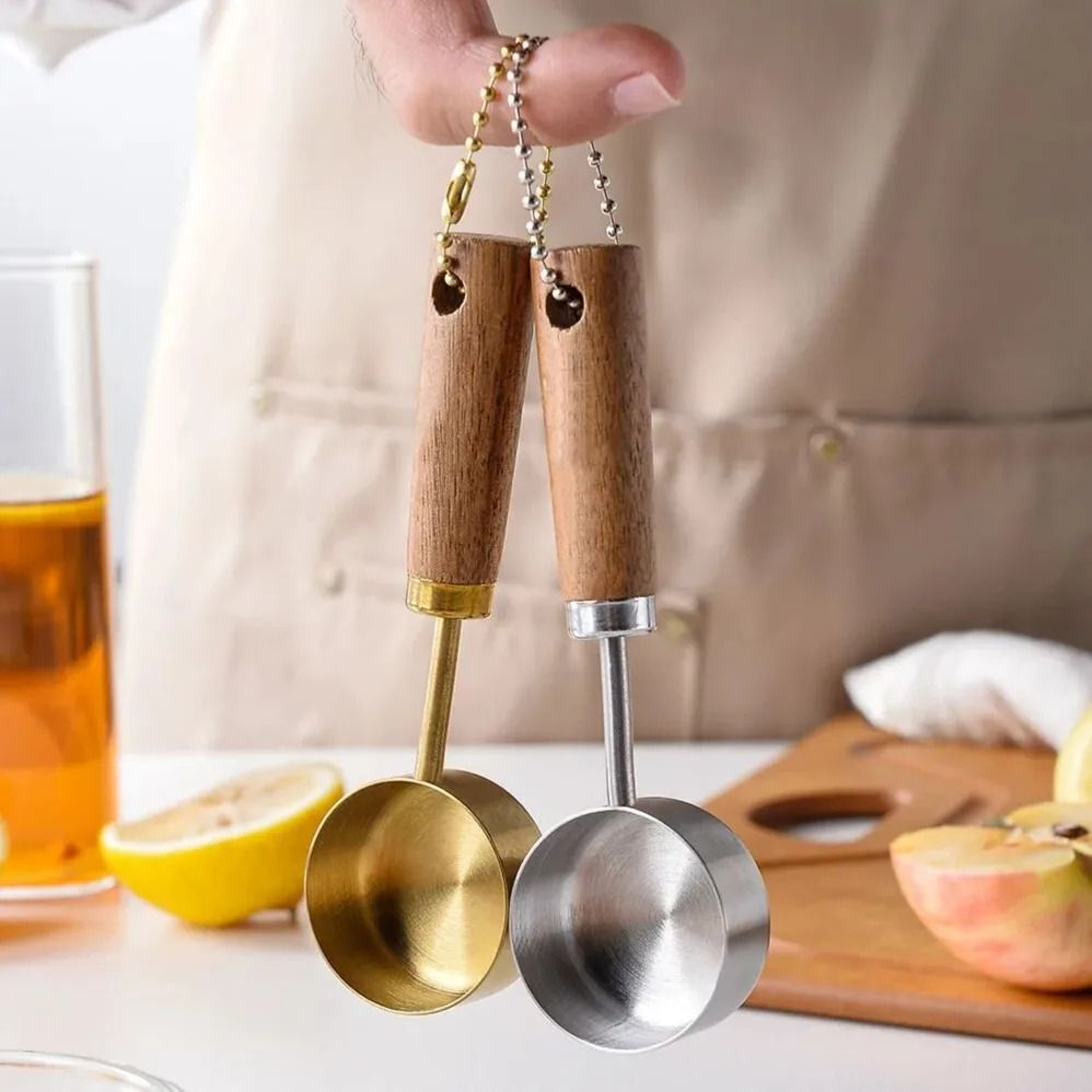 GoldPlated Professional Measuring Set  Precision Baking Tools With Walnut Handles 2