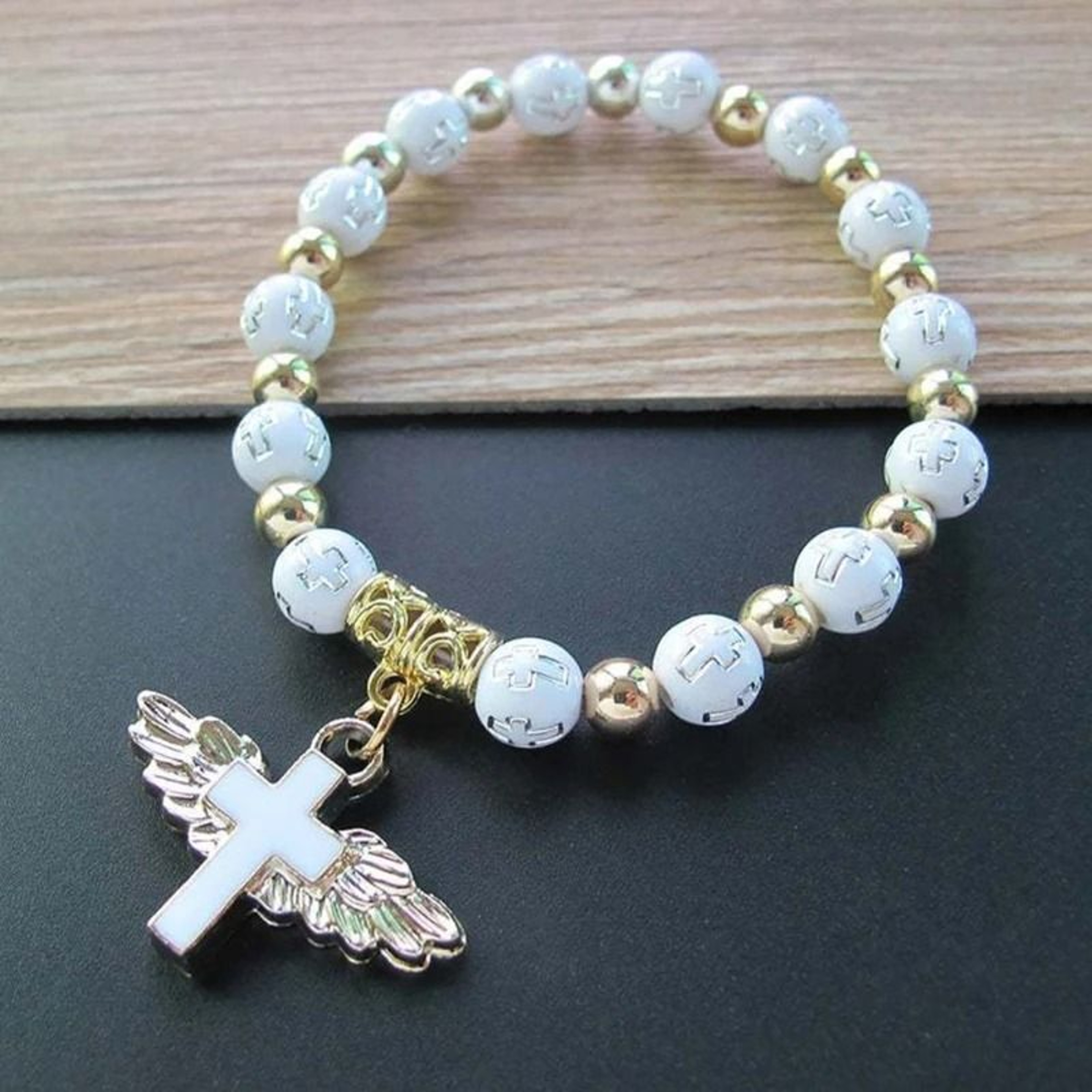 Angelic Grace Rosary Bracelet  Stretch Religious Jewelry  Travel Souvenir 0