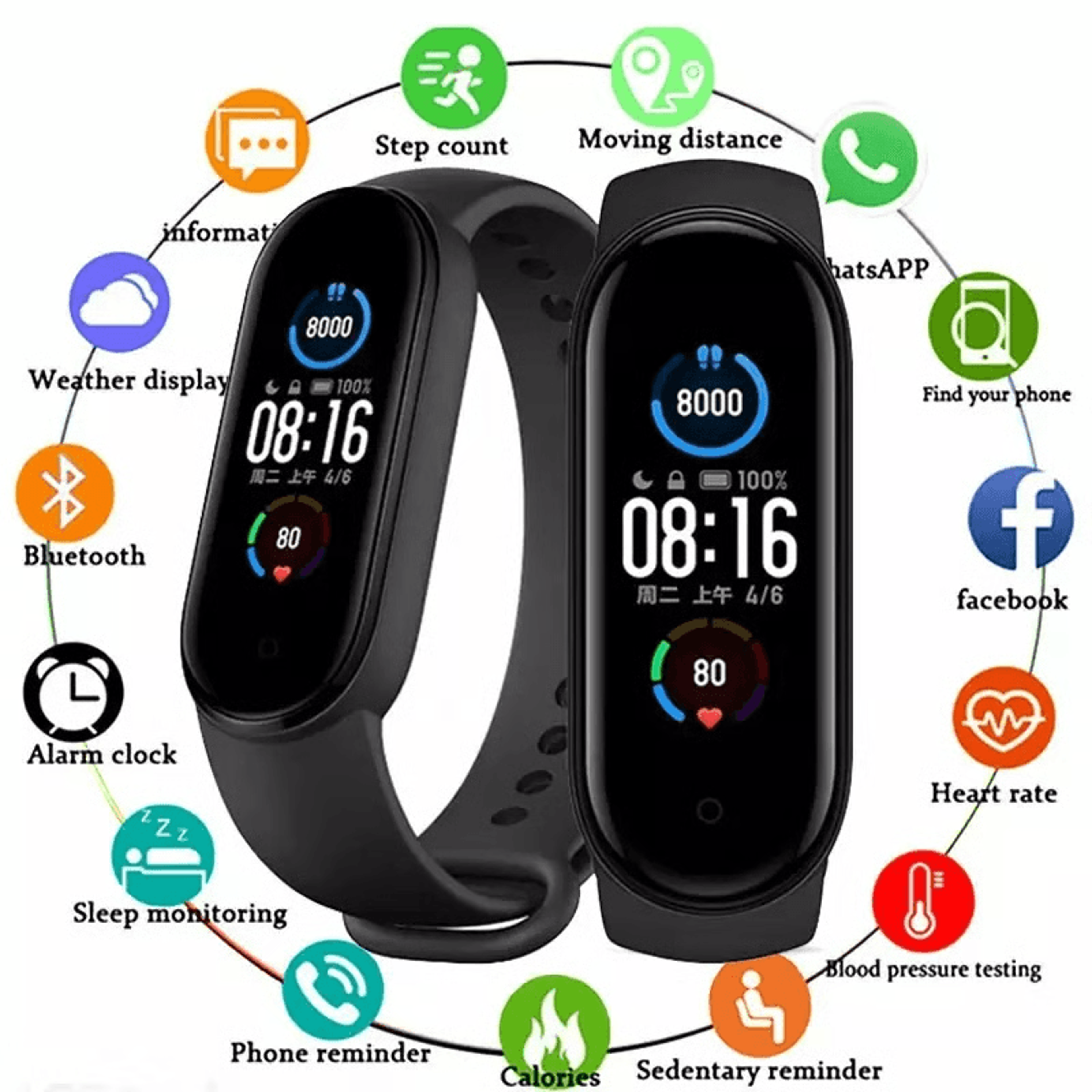 M4 Smart Watch Band Heart Rate Blood Pressure  Fitness Tracker 8