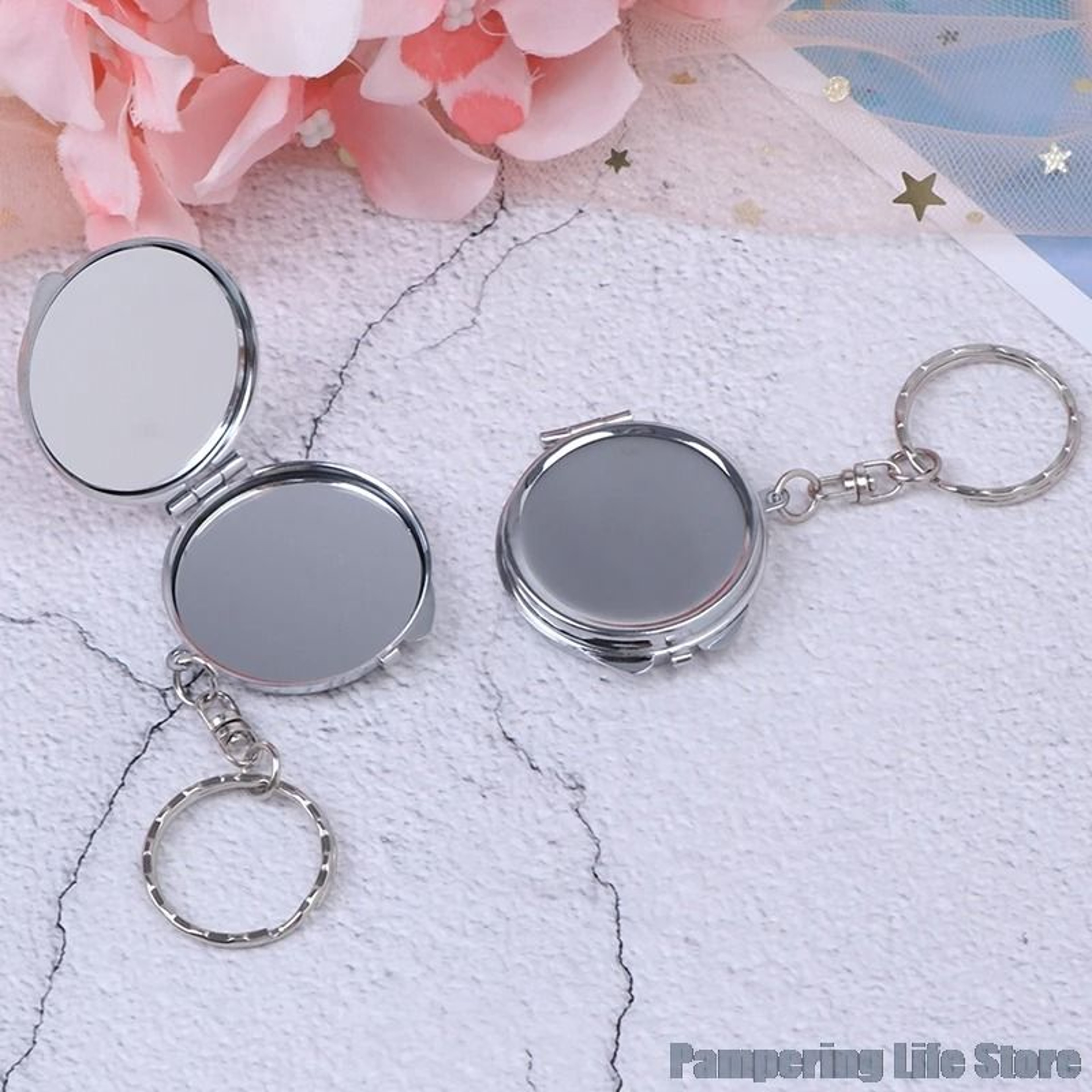 Keychain Portable Folding Mirror  Compact Pocket Cosmetic Mirror With Key Ring 2